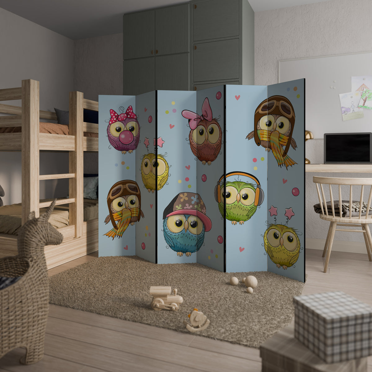 OWLY SQUAD Biombo de 6 Painéis