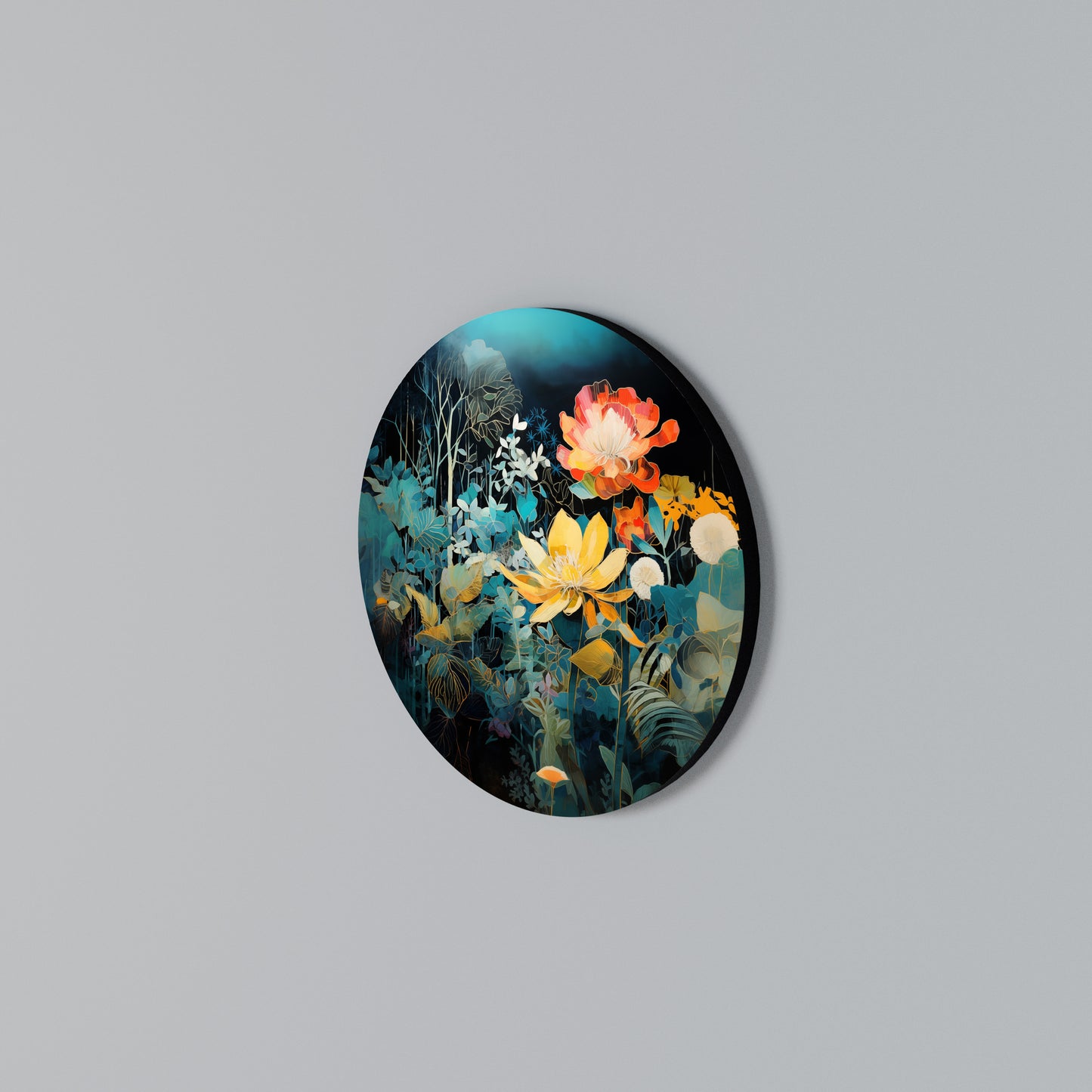 MIDNIGHT FLOWERS Arte de Parede Redonda