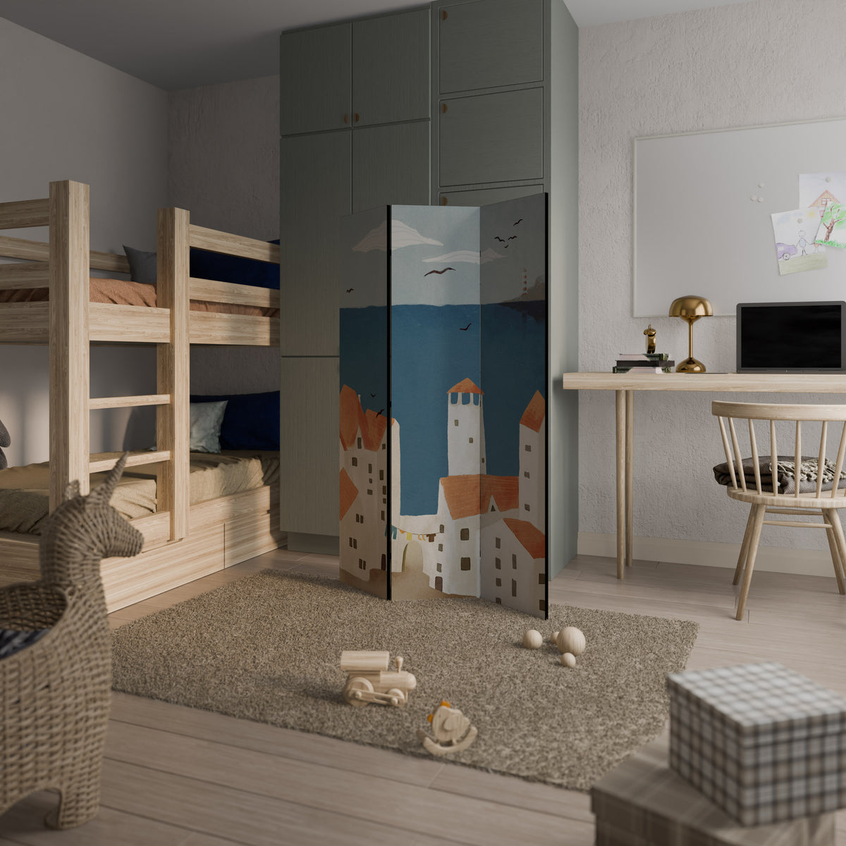 COASTLAND VILLAGE Biombo de 3 Painéis