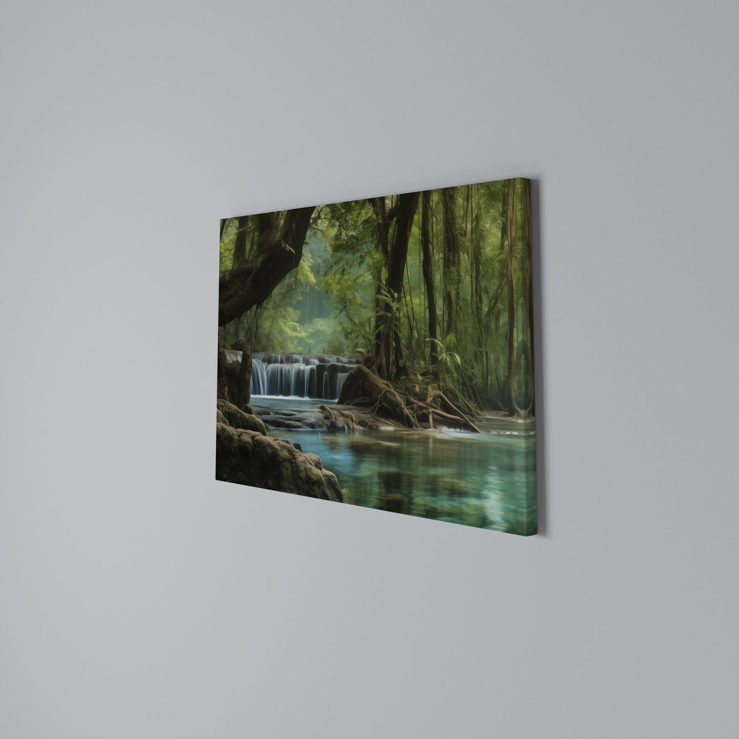 TRANQUIL WATERFALL ESCAPE Horizontal Canvas Print