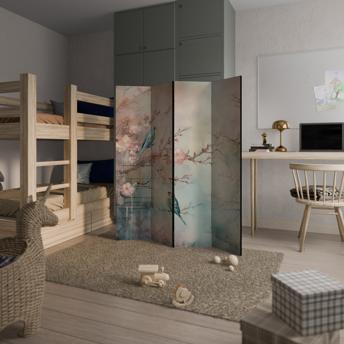 CHERRY BIRDSONG 4-Panel Room Divider