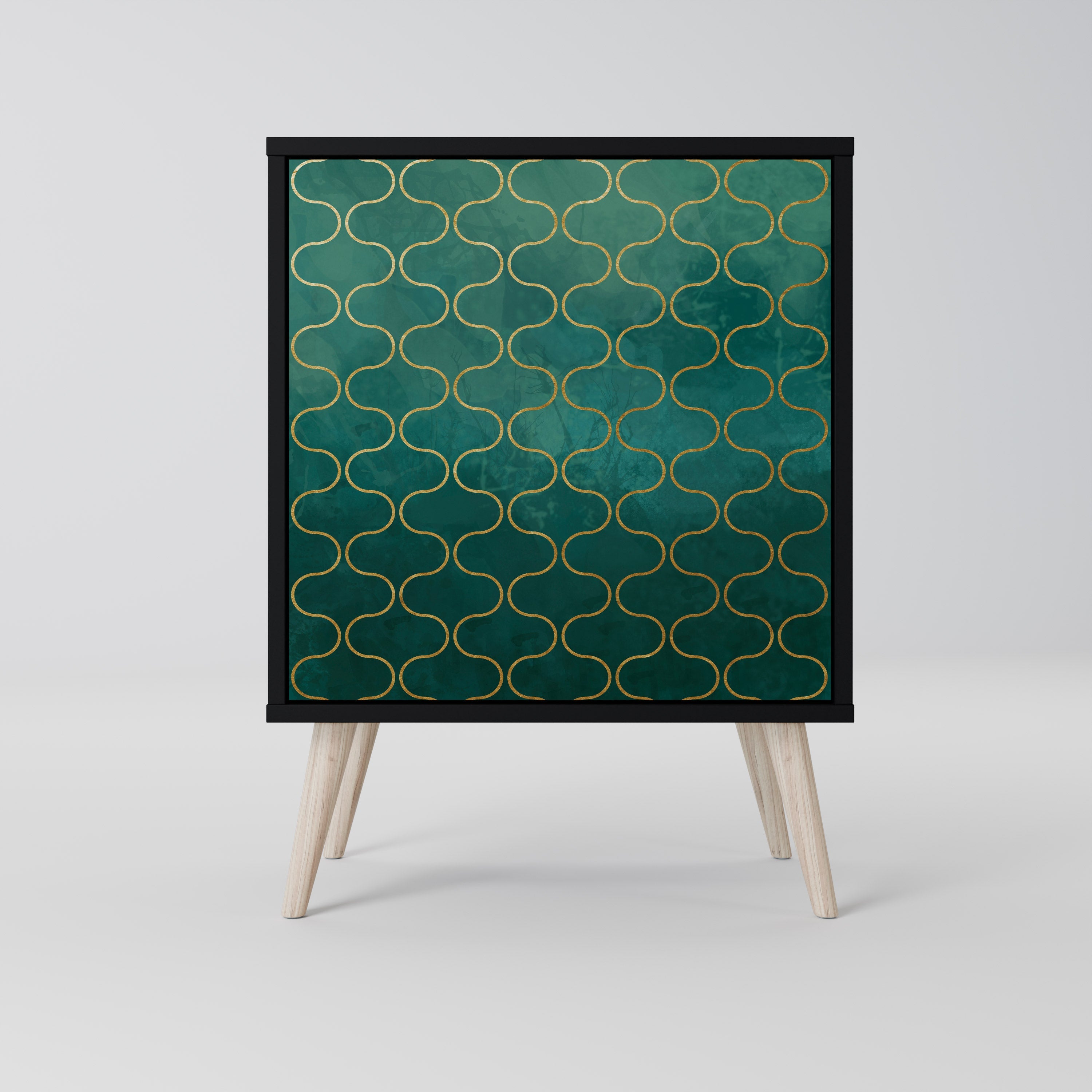 TESSELATED GREENERY Aparador de 1 Porta em Acabamento Preto