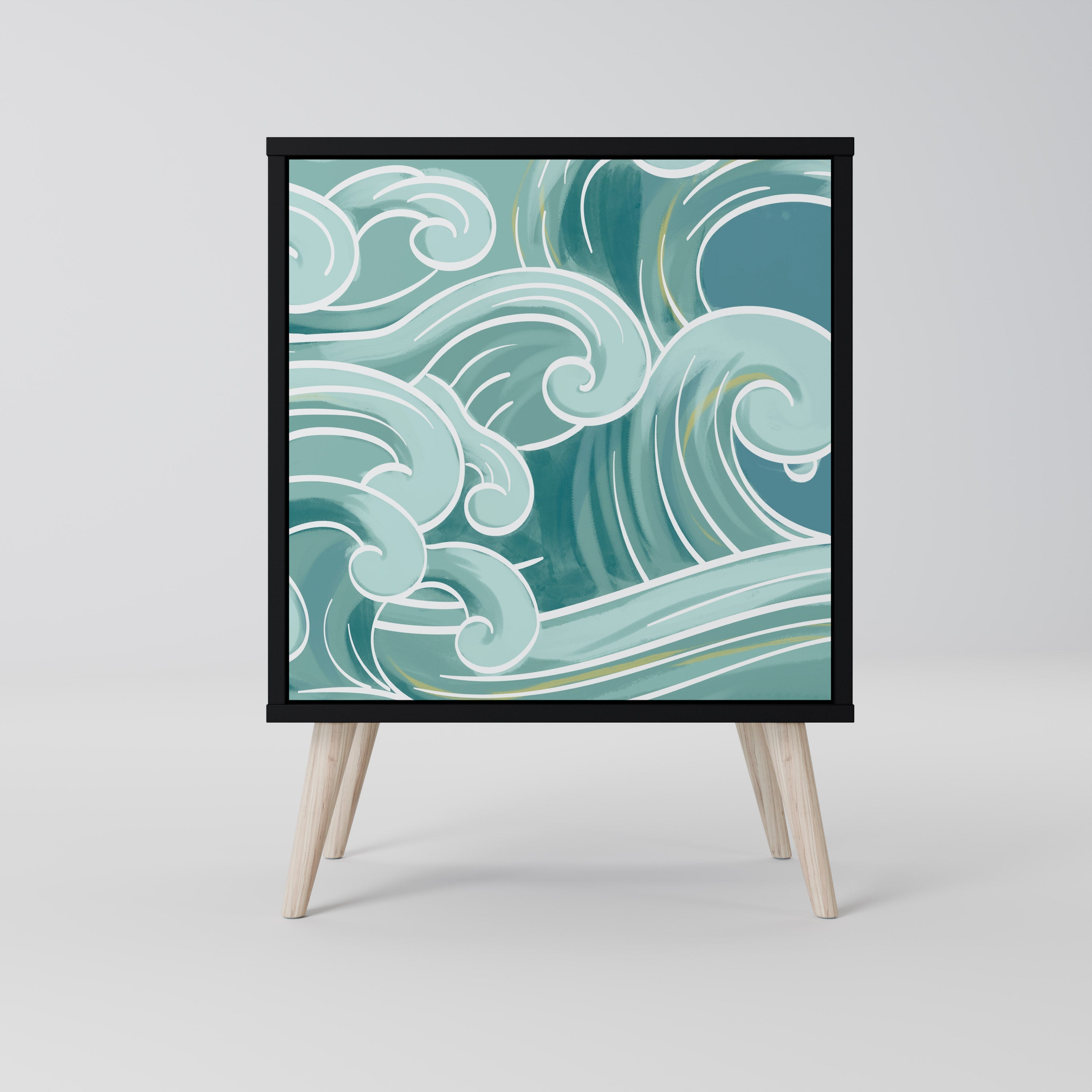 ASIAN SWAY Aparador de 1 Porta em Acabamento Preto