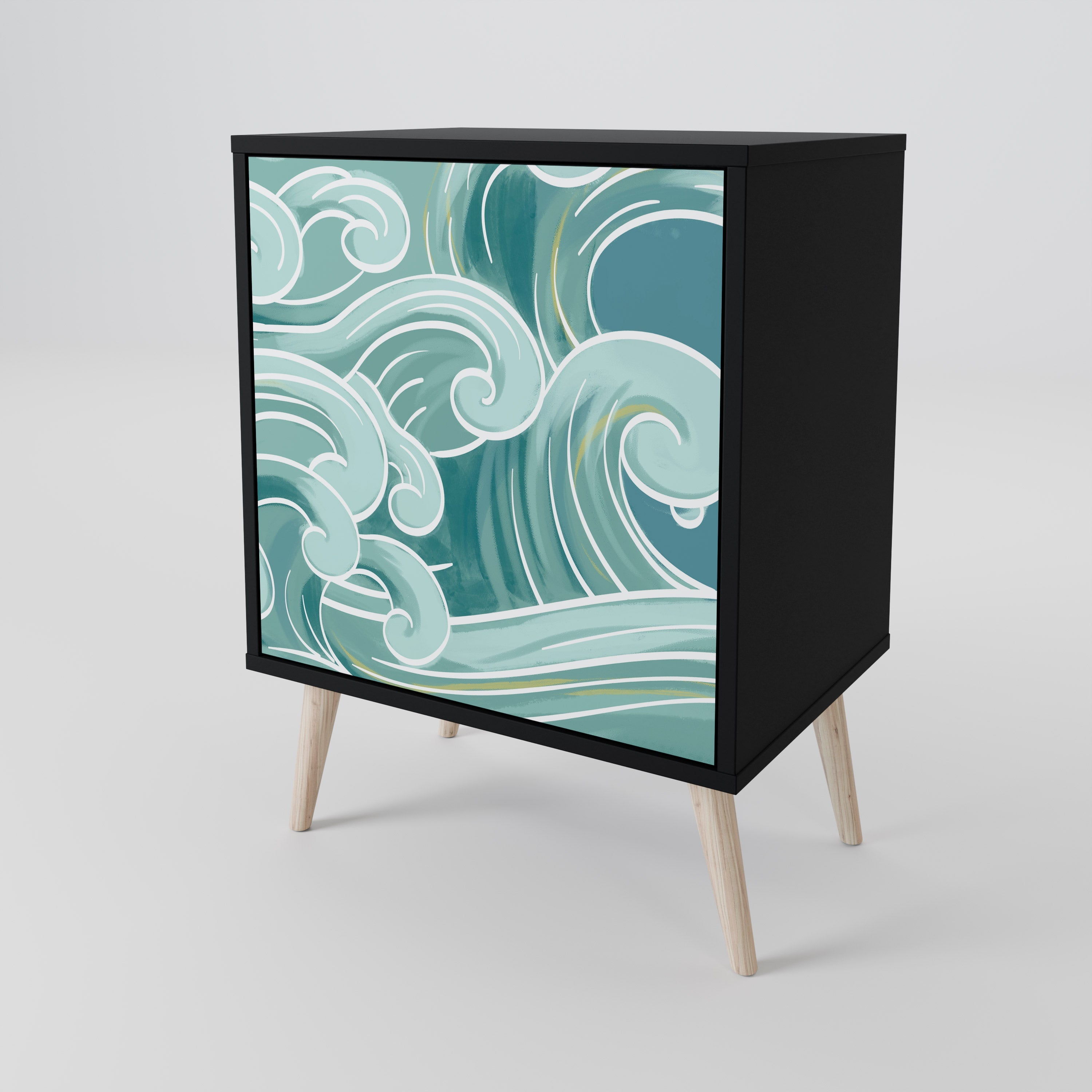 ASIAN SWAY Aparador de 1 Porta em Acabamento Preto