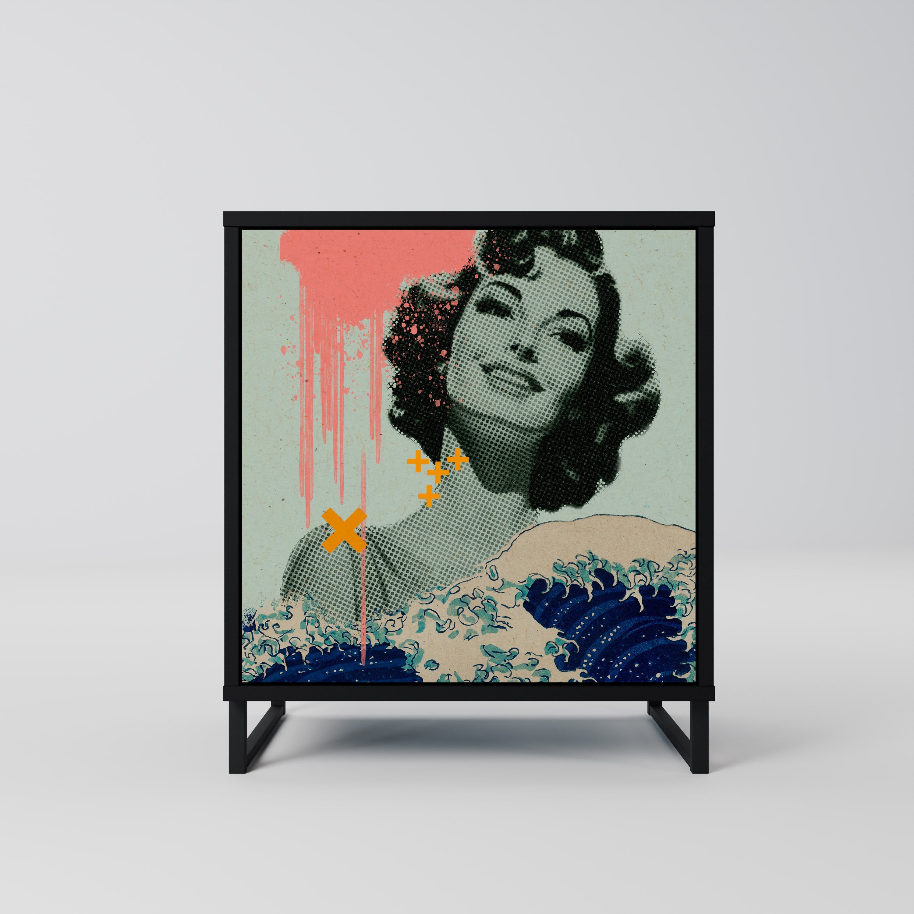 KANAGAWA BEAUTY Aparador de 1 Porta em Acabamento Preto