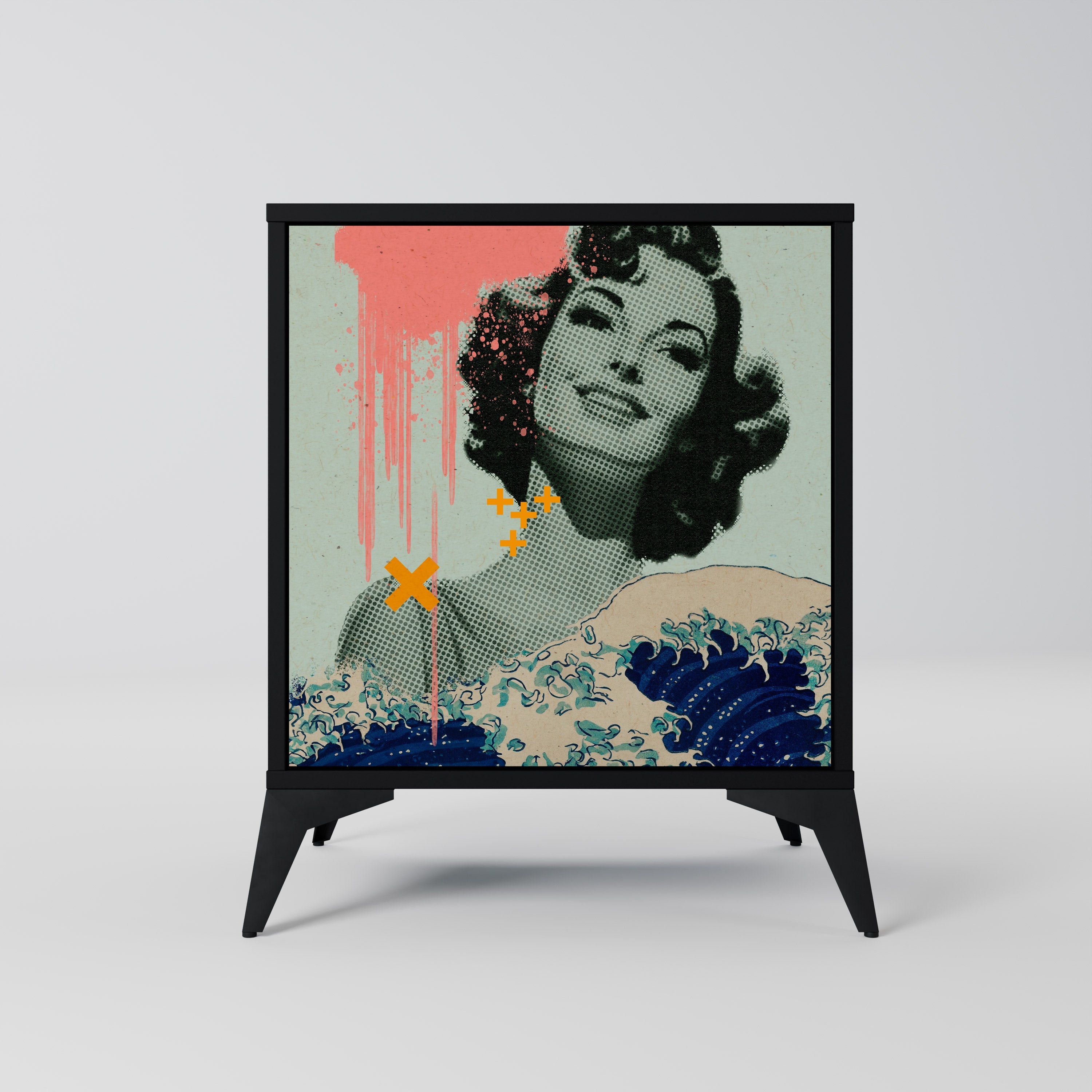 KANAGAWA BEAUTY Aparador de 1 Porta em Acabamento Preto