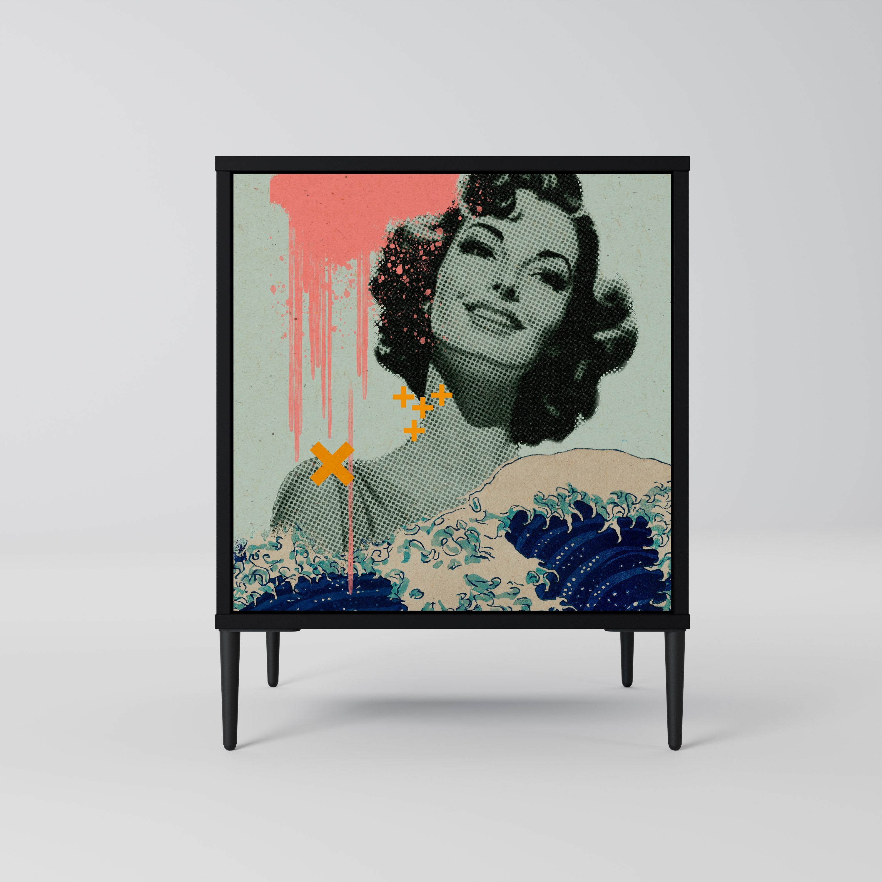 KANAGAWA BEAUTY Aparador de 1 Porta em Acabamento Preto