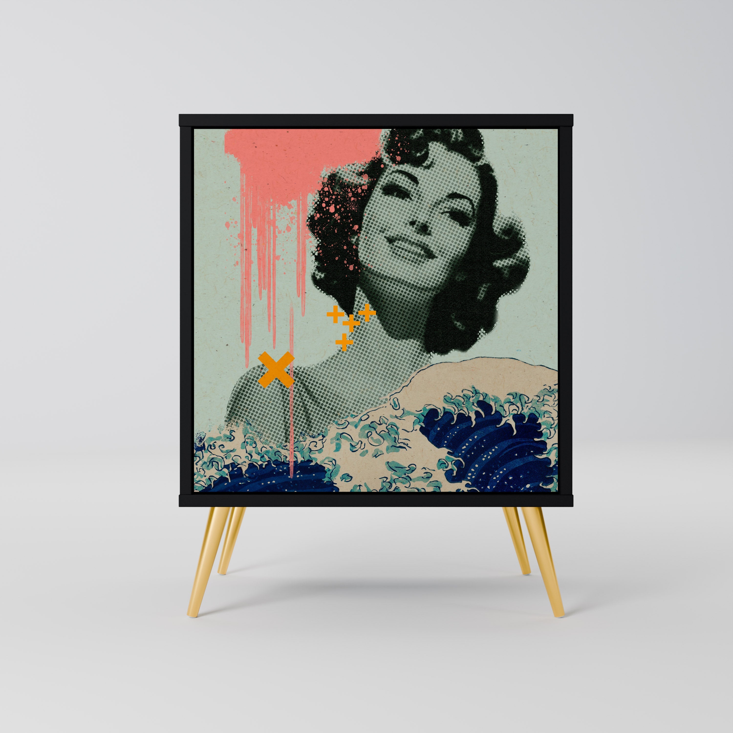 KANAGAWA BEAUTY Aparador de 1 Porta em Acabamento Preto