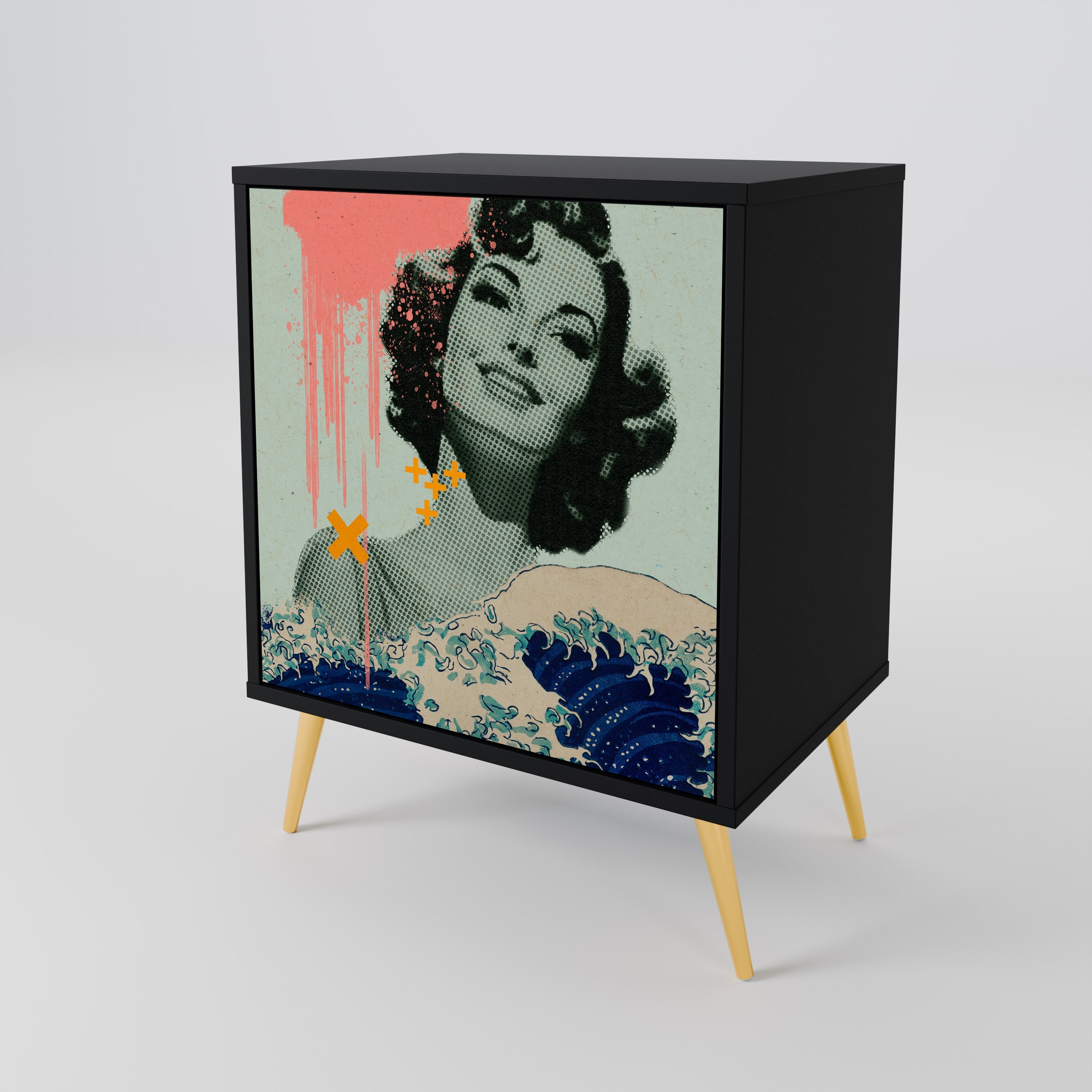 KANAGAWA BEAUTY Aparador de 1 Porta em Acabamento Preto