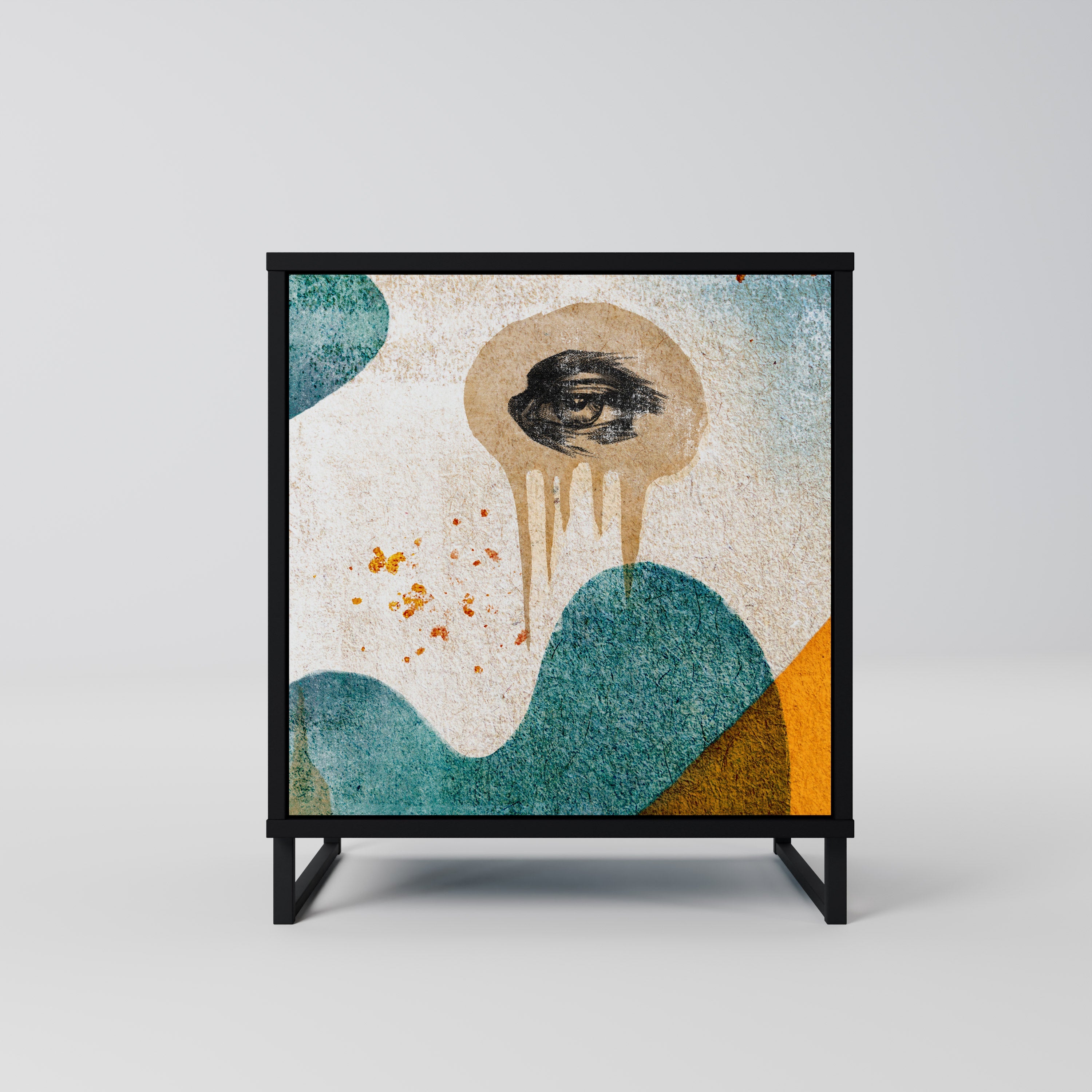 ABSTRACT FACES Aparador de 1 Porta em Acabamento Preto