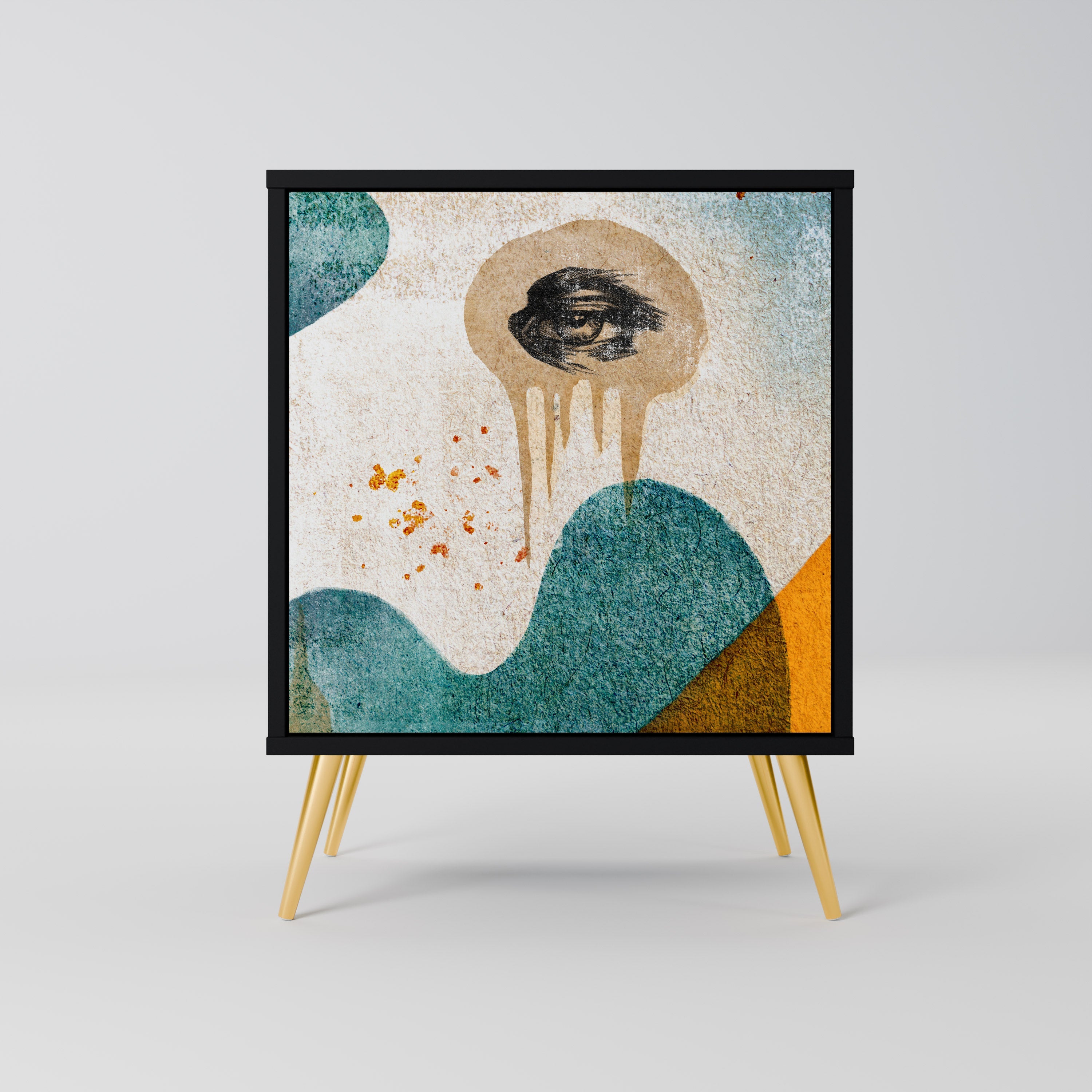 ABSTRACT FACES Aparador de 1 Porta em Acabamento Preto