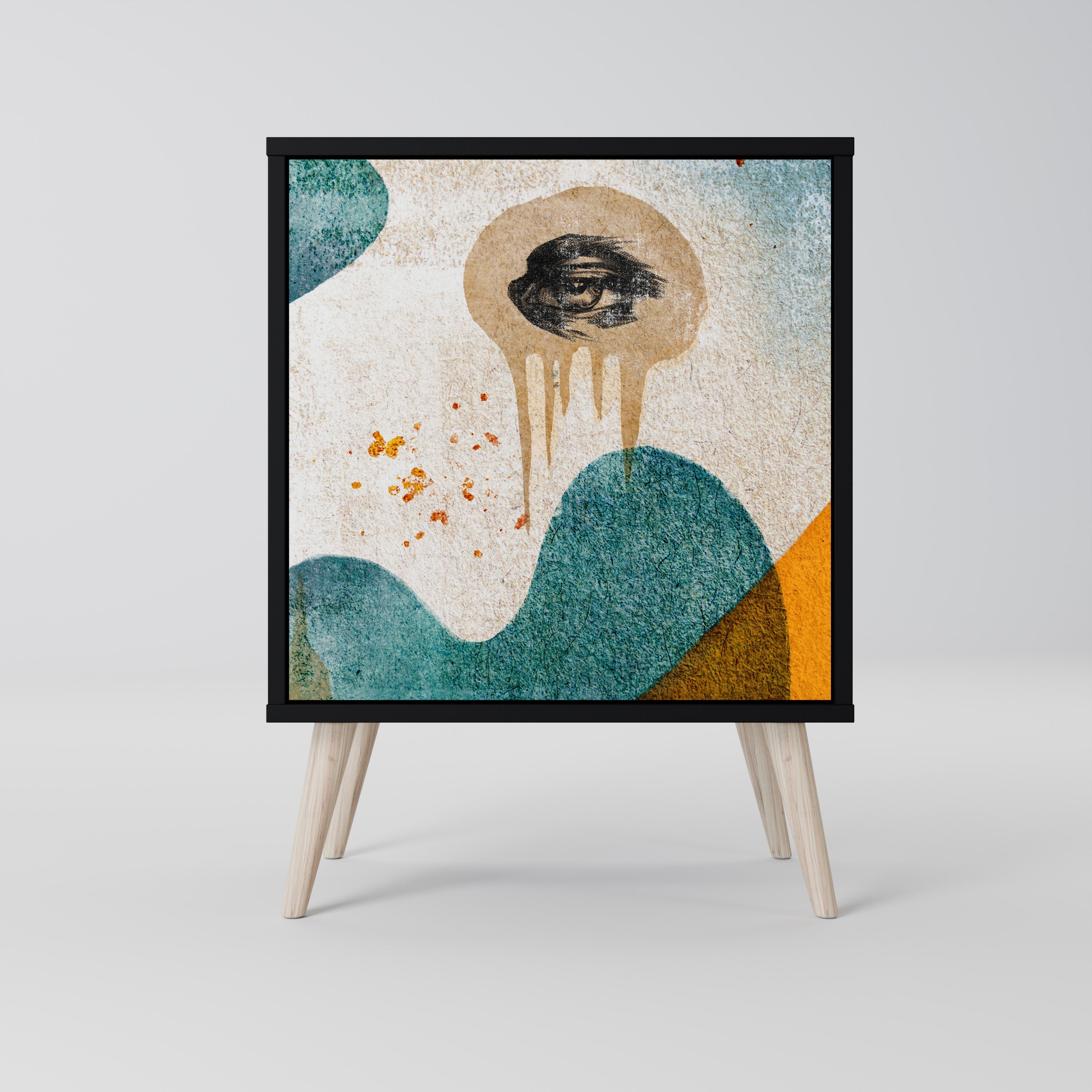 ABSTRACT FACES Aparador de 1 Porta em Acabamento Preto