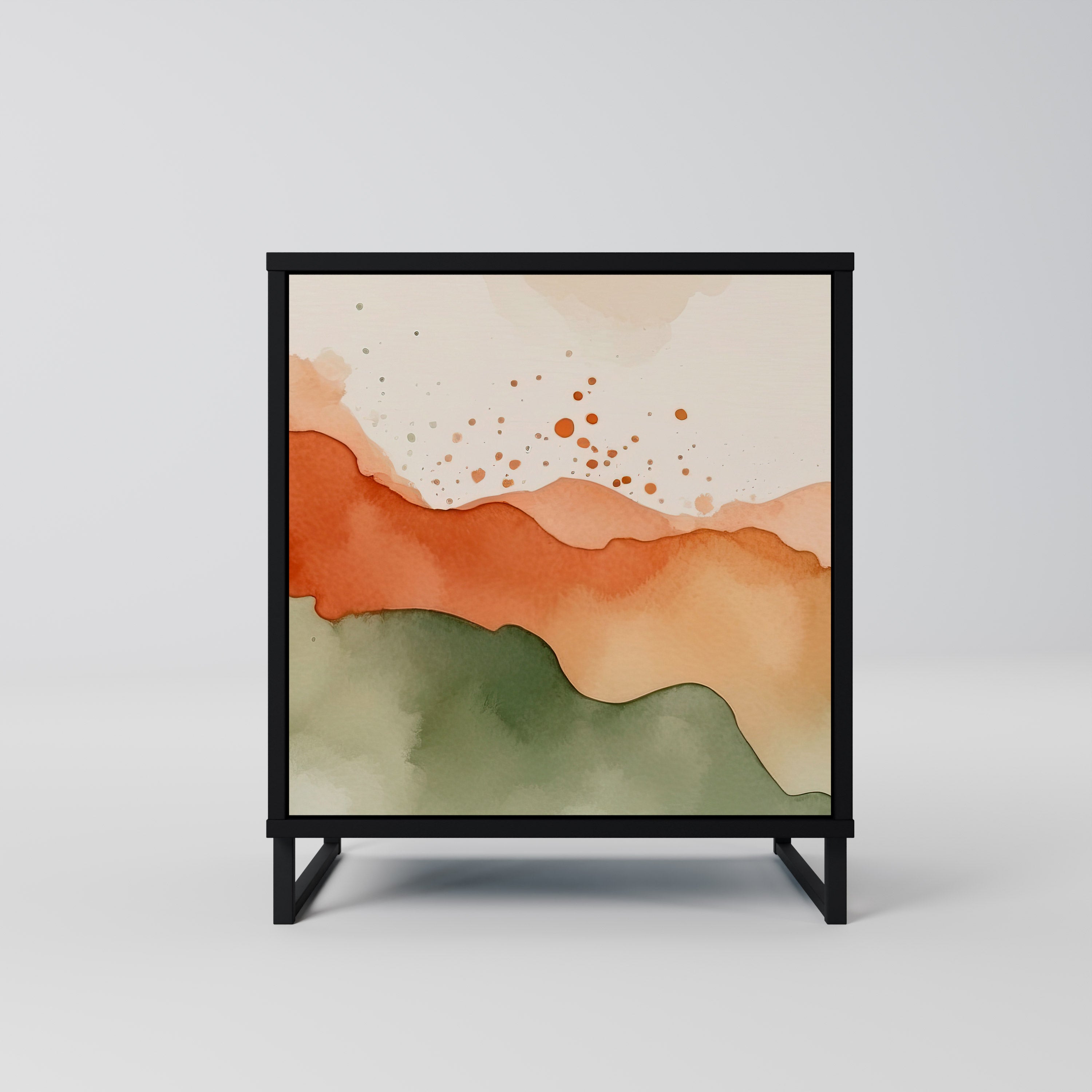 WATERCOLOUR PEAKS Aparador de 1 Porta em Acabamento Preto