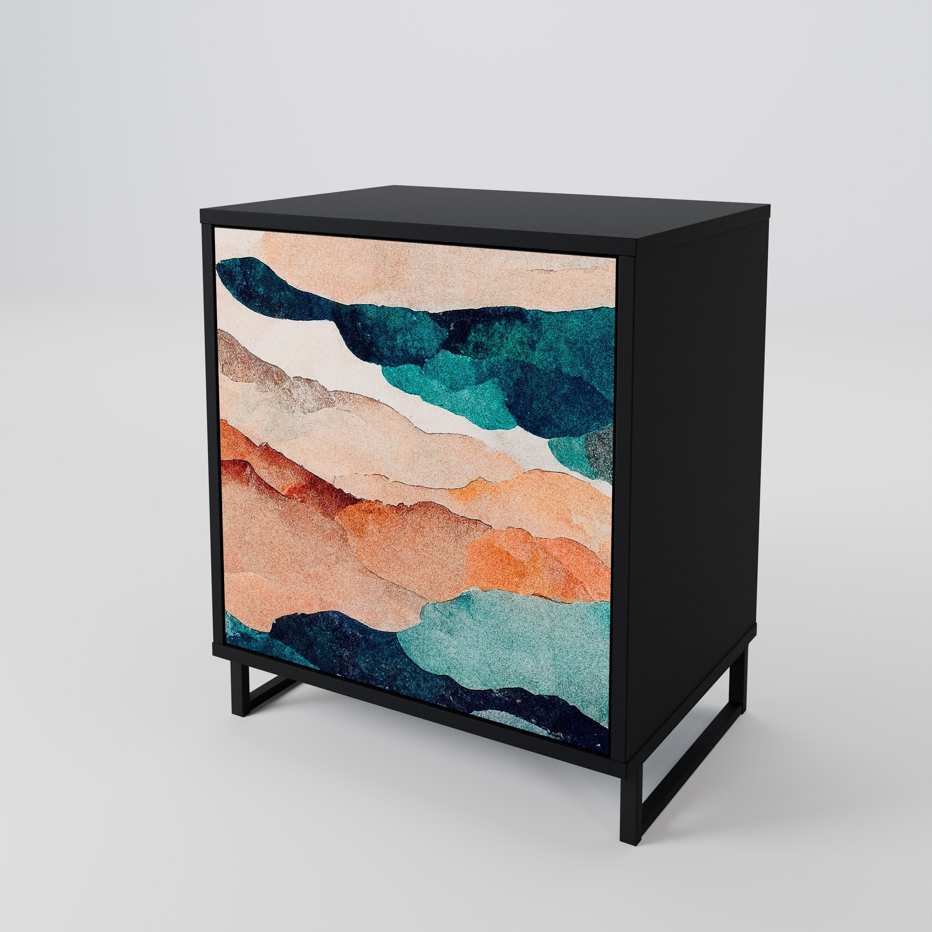ABSTRACT LANDSCAPE Aparador de 1 Porta em Acabamento Preto