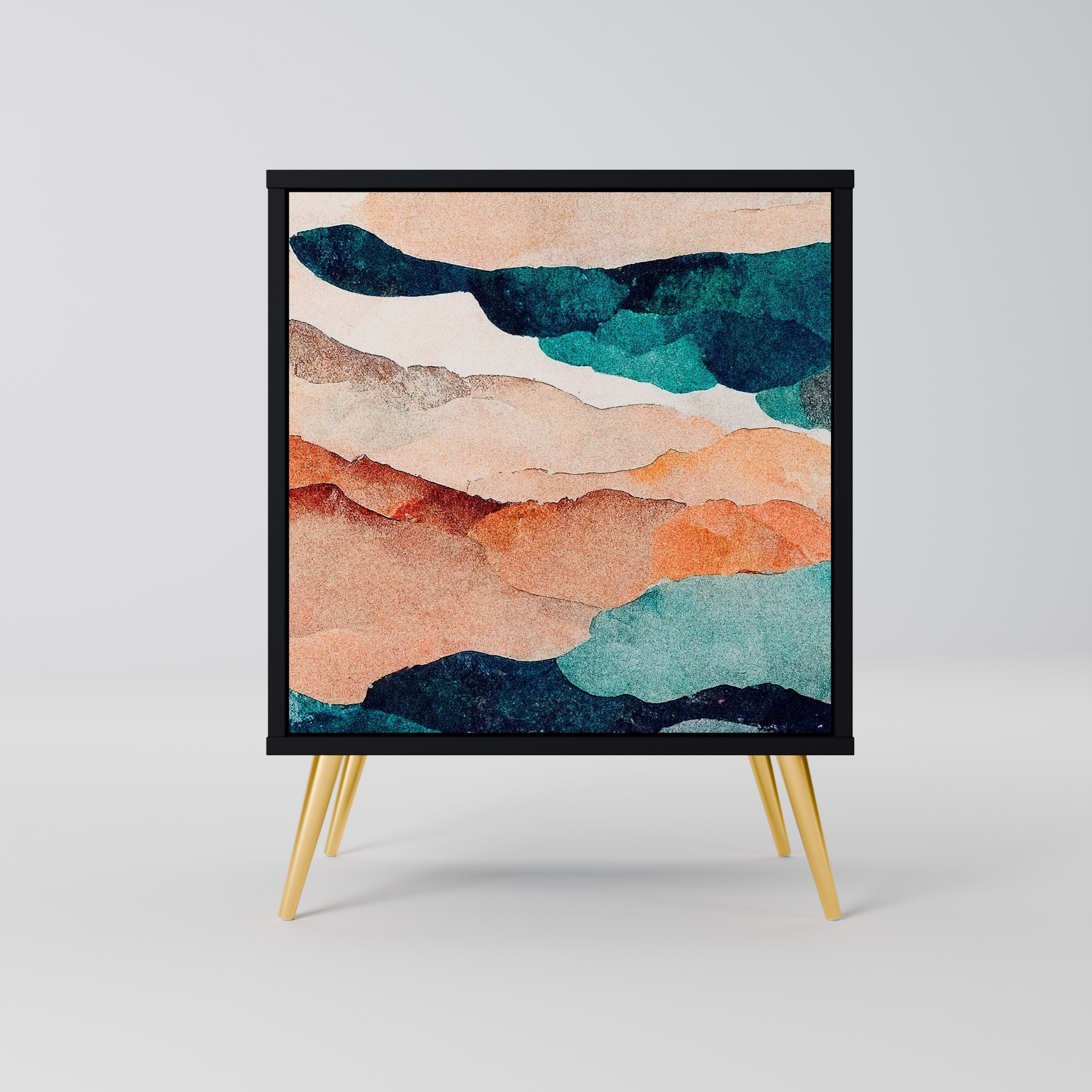 ABSTRACT LANDSCAPE Aparador de 1 Porta em Acabamento Preto