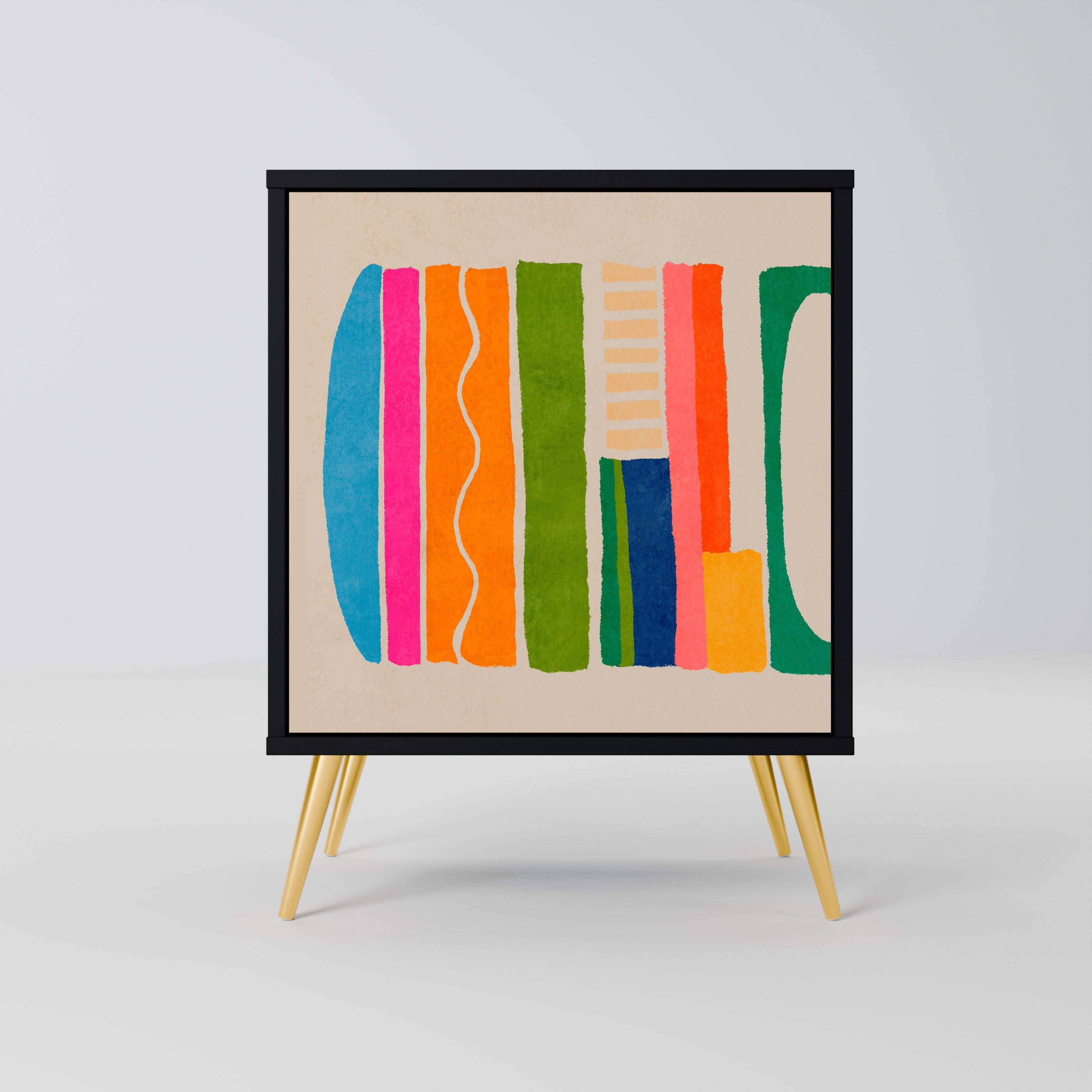 GEOMETRIC SHINE Aparador de 1 Porta em Acabamento Preto