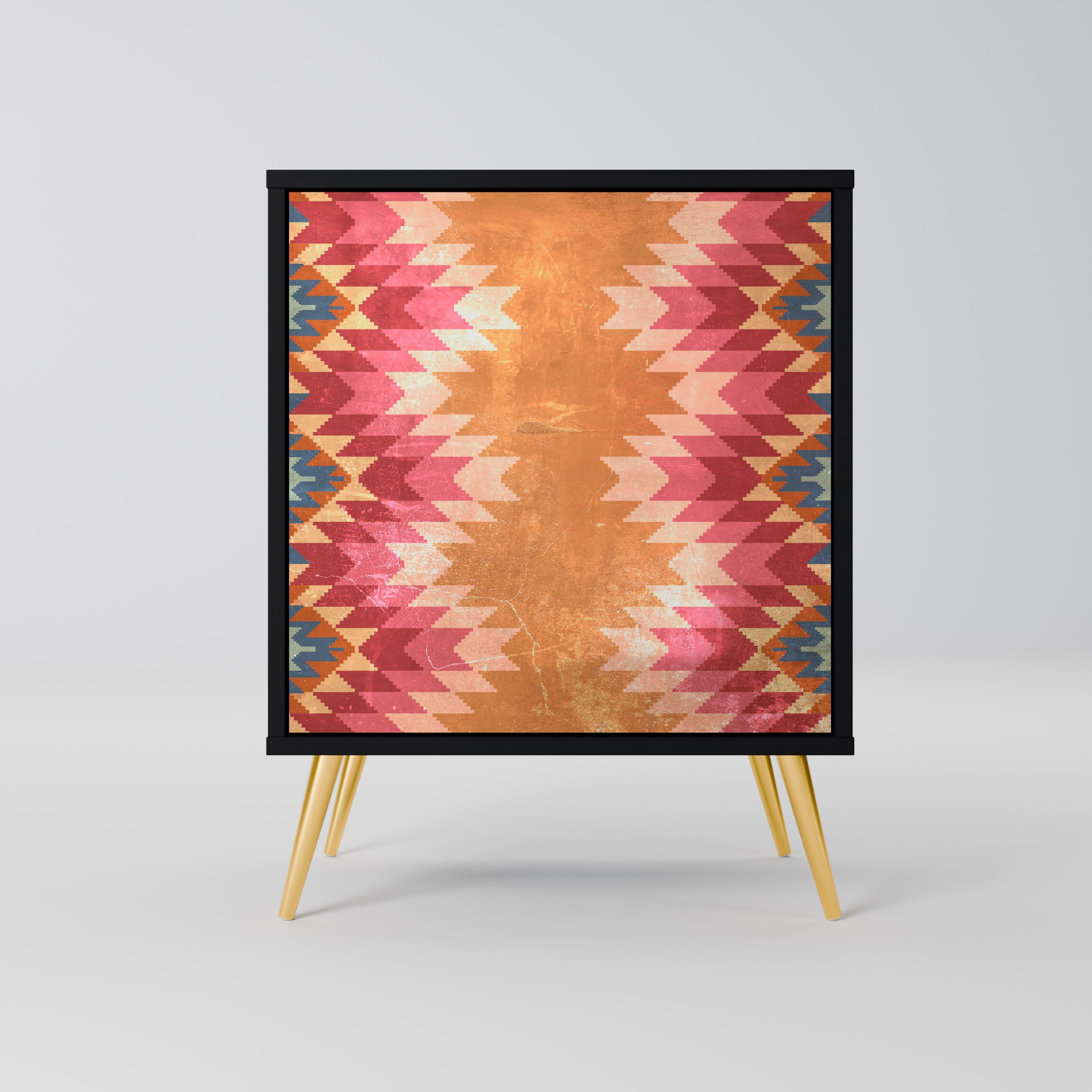 INDIAN FOLK Aparador de 1 Porta em Acabamento Preto