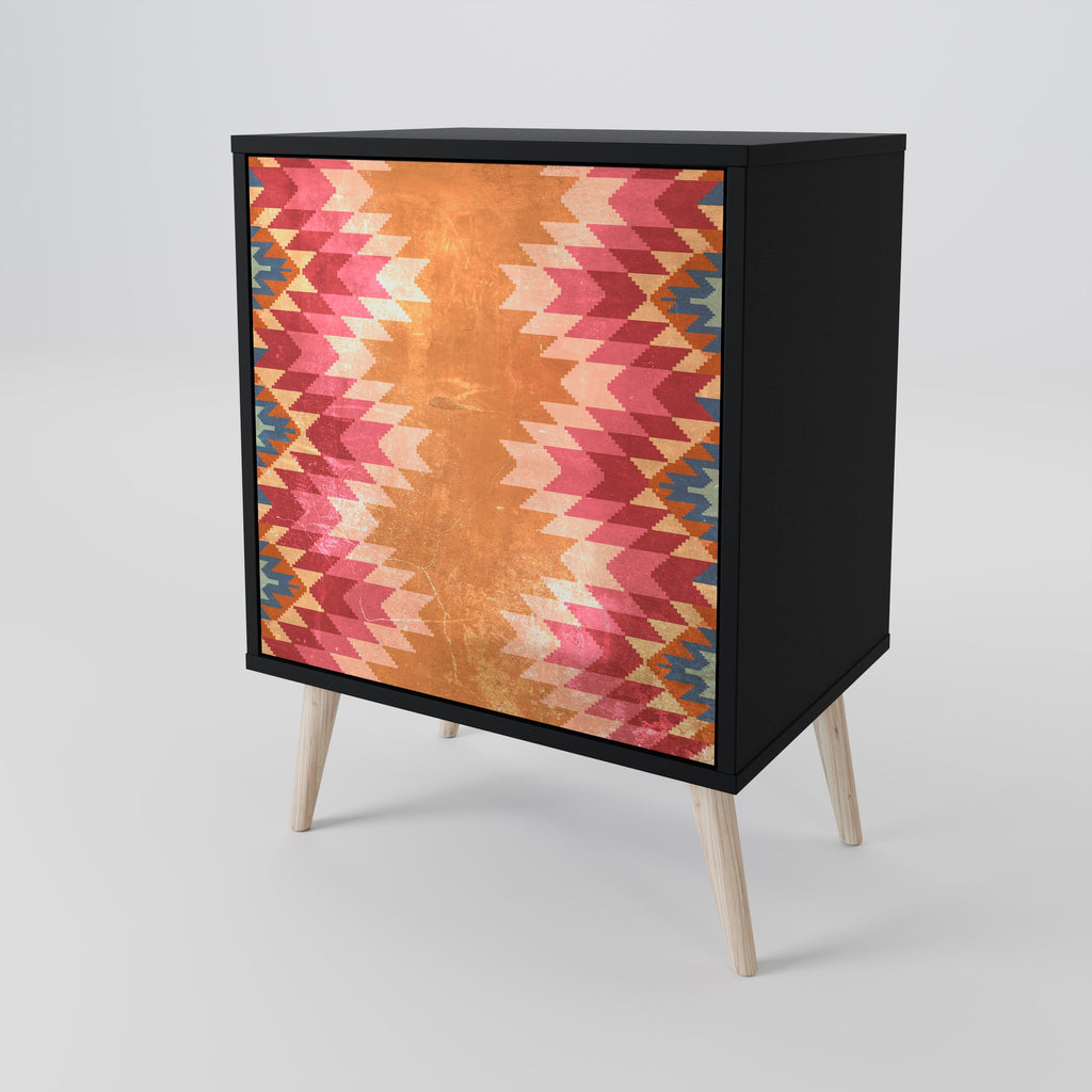 INDIAN FOLK Aparador de 1 Porta em Acabamento Preto