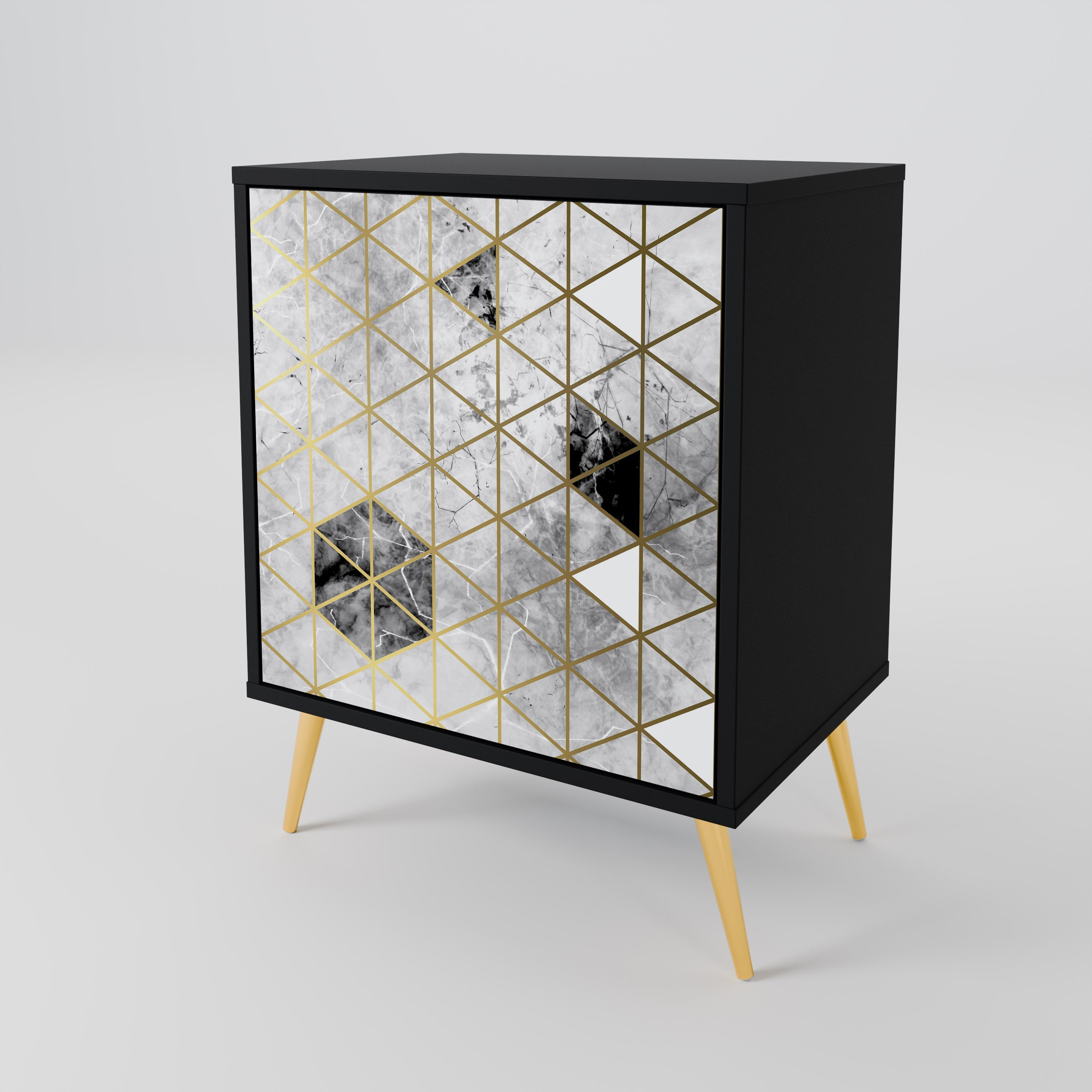 ASHEN ARIA Aparador de 1 Porta em Acabamento Preto