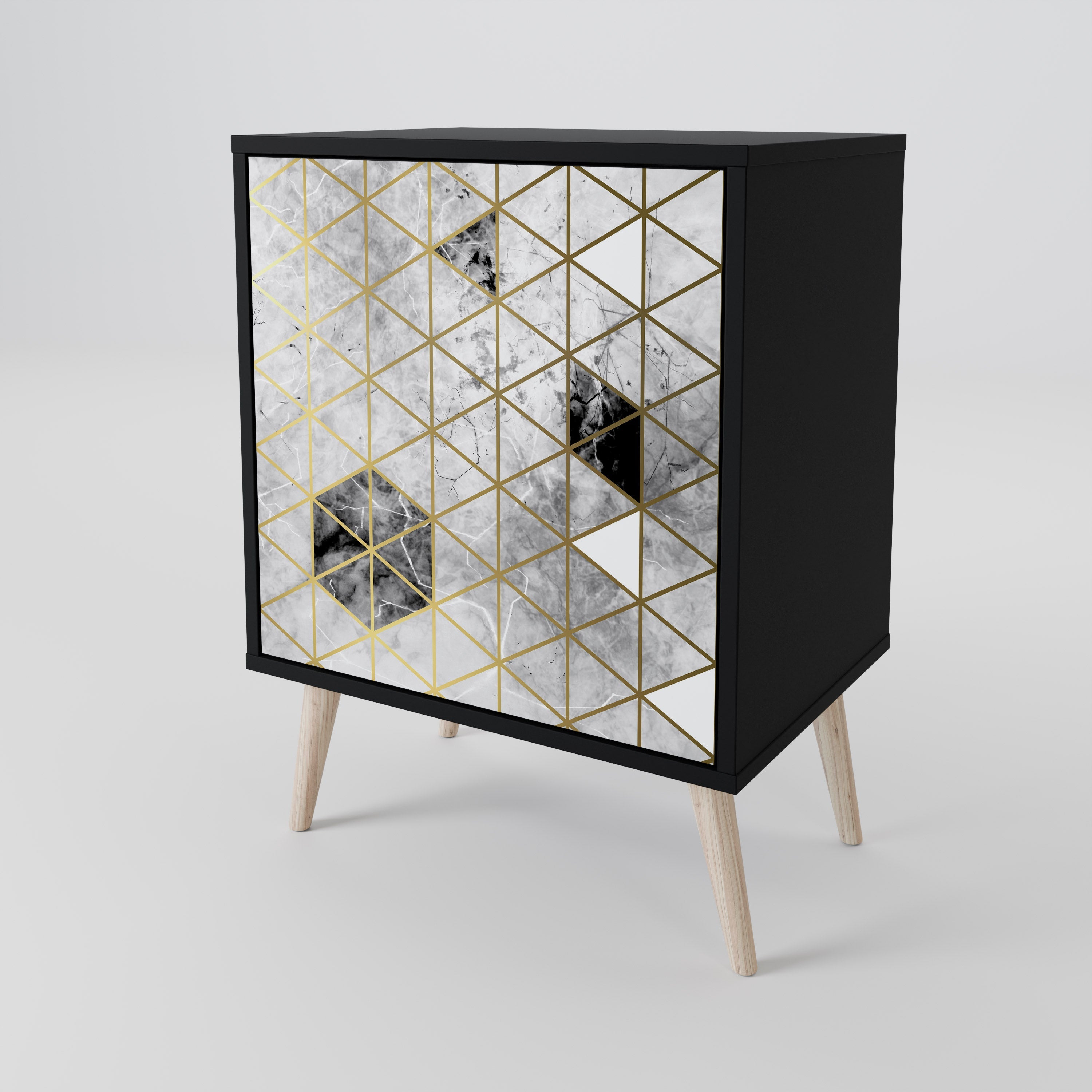 ASHEN ARIA Aparador de 1 Porta em Acabamento Preto