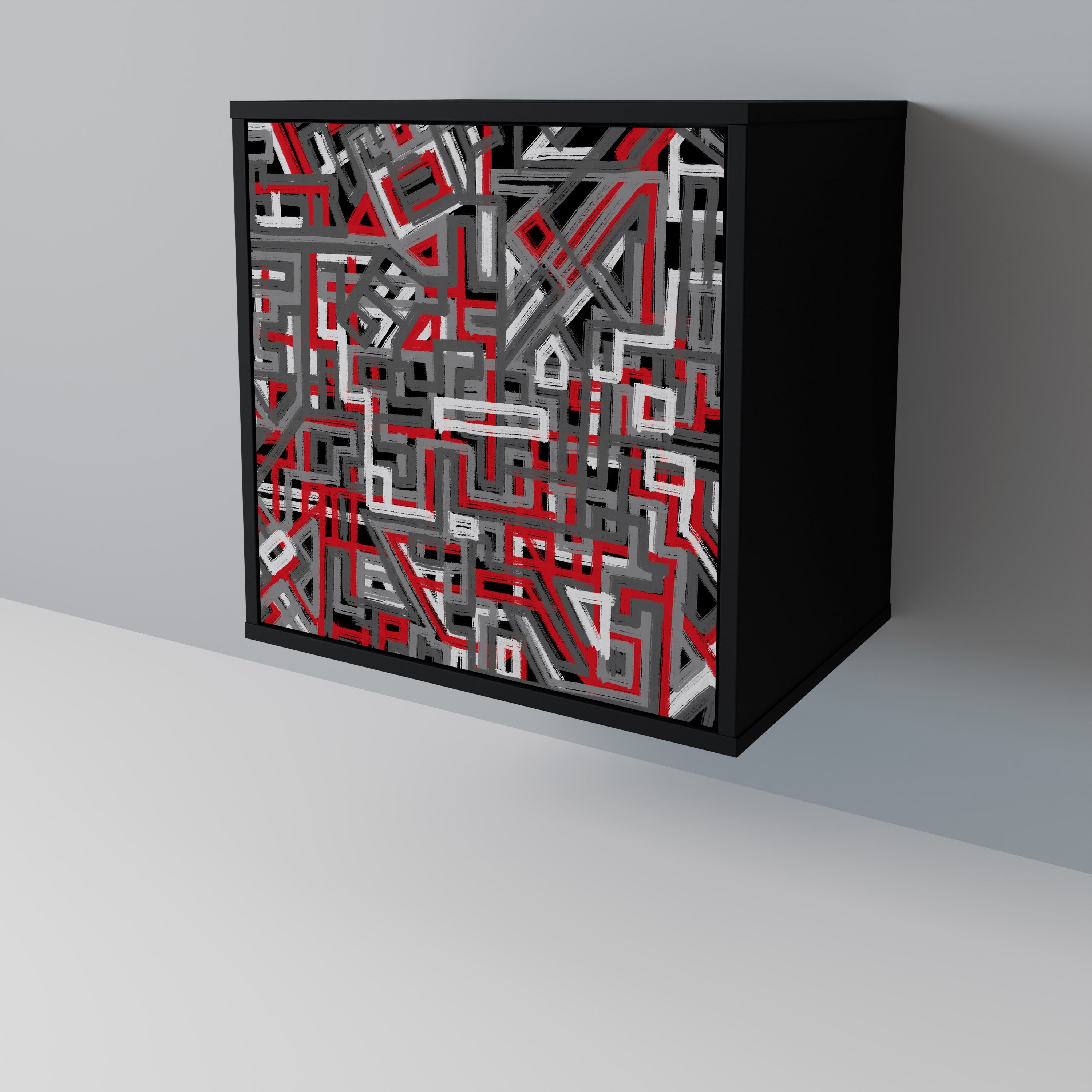 BROKEN LINES 1-Door Sideboard in Black Finish