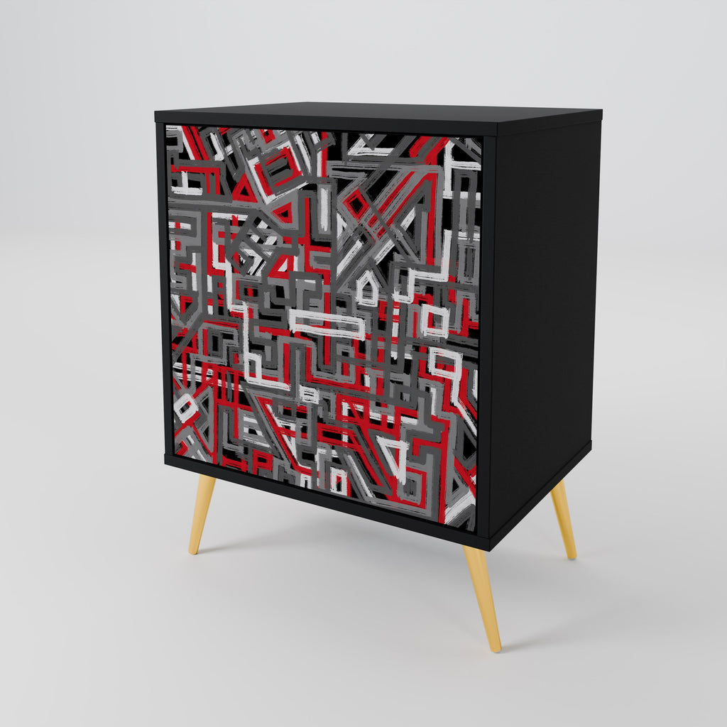 BROKEN LINES 1-Door Sideboard in Black Finish