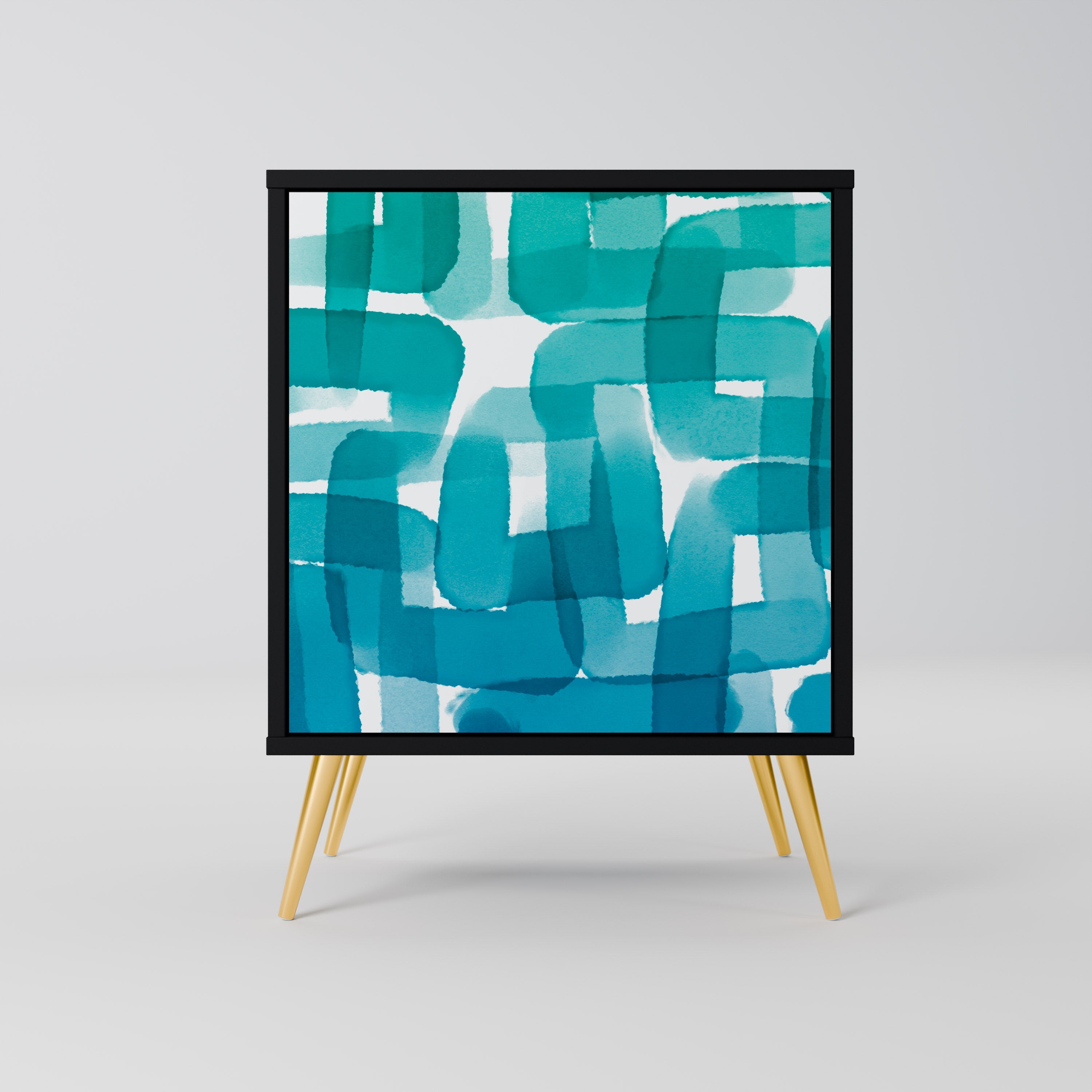 TURQUOISE RECTANGLES Aparador de 1 Porta em Acabamento Preto