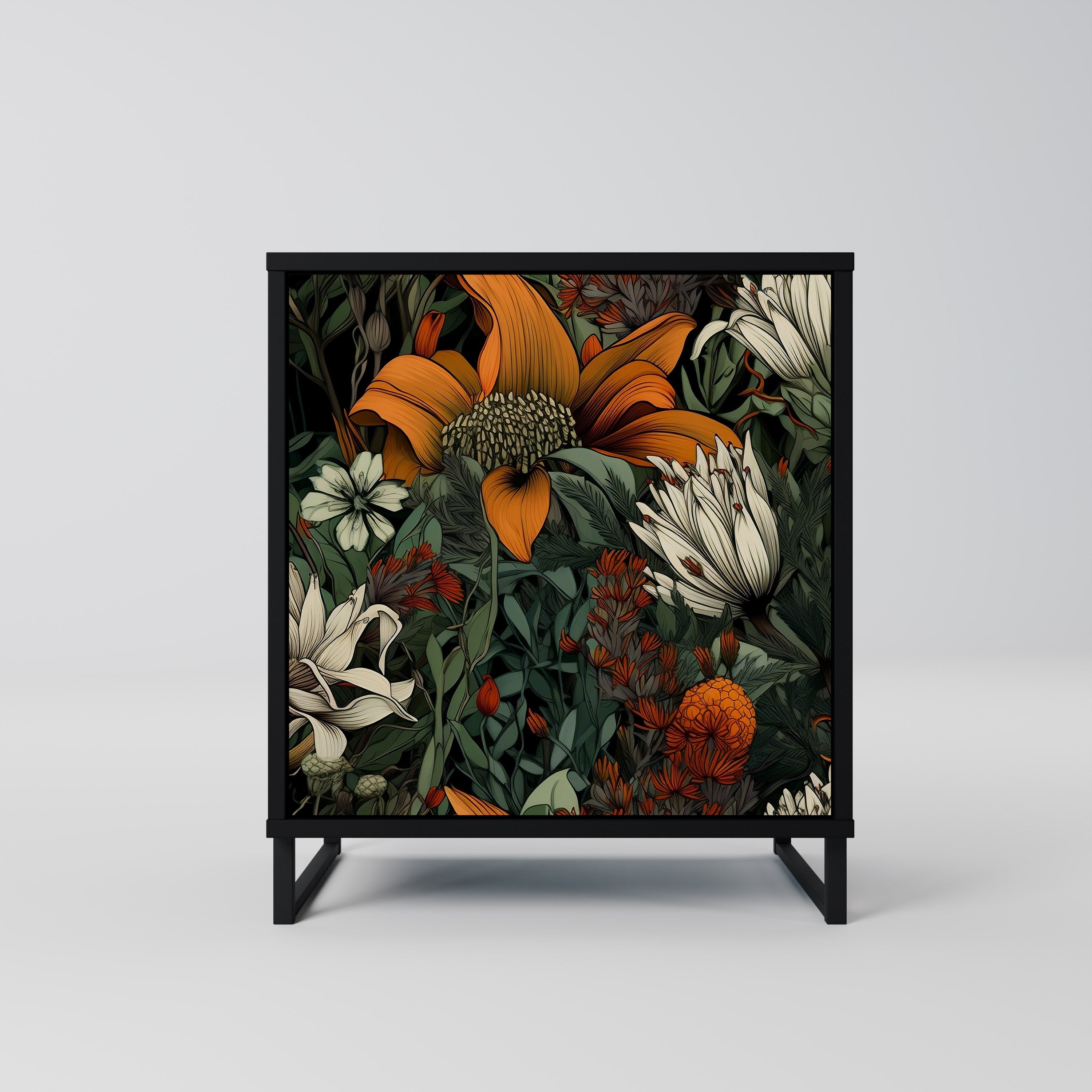 MIDNIGHT SPROUT Aparador de 1 Porta em Acabamento Preto