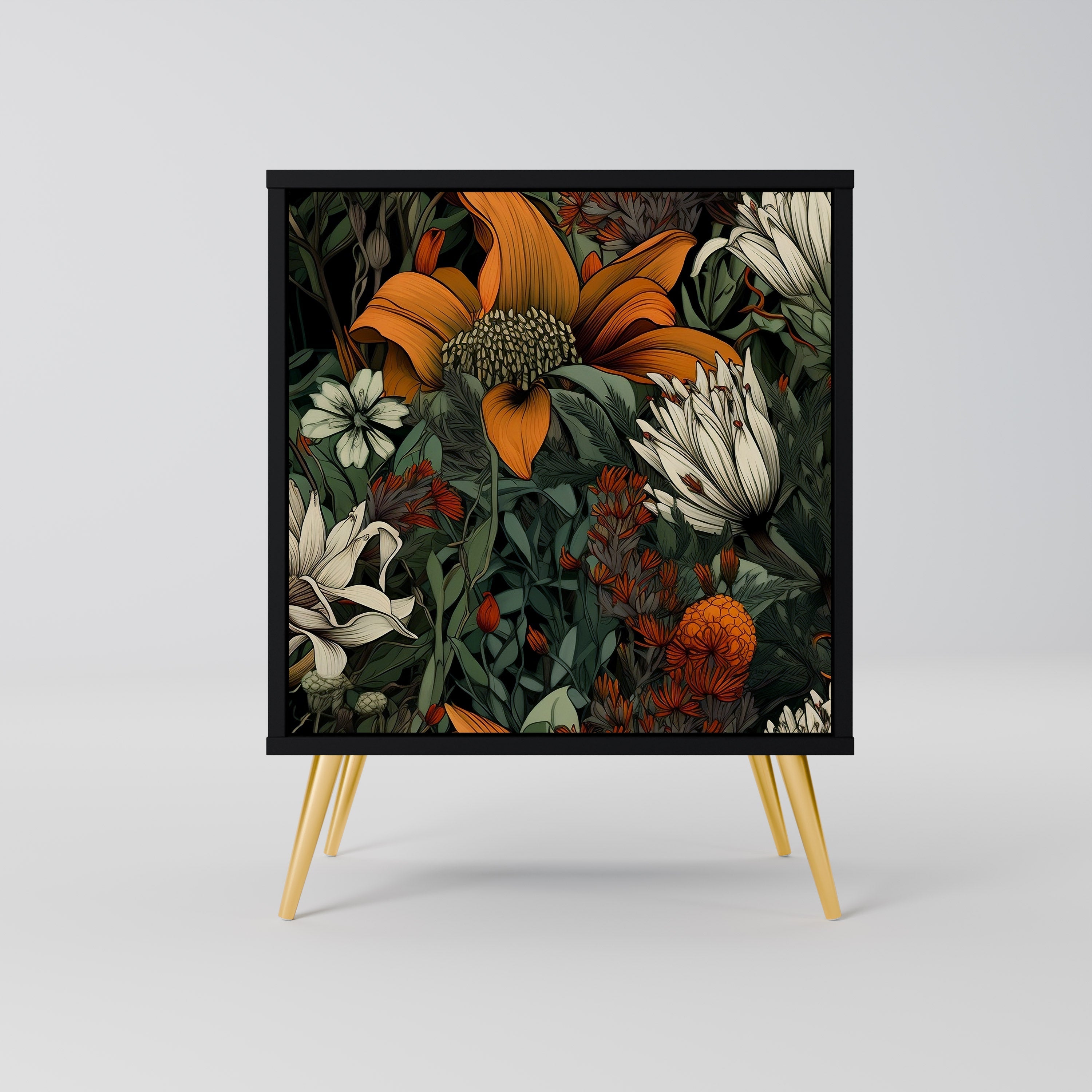 MIDNIGHT SPROUT Aparador de 1 Porta em Acabamento Preto