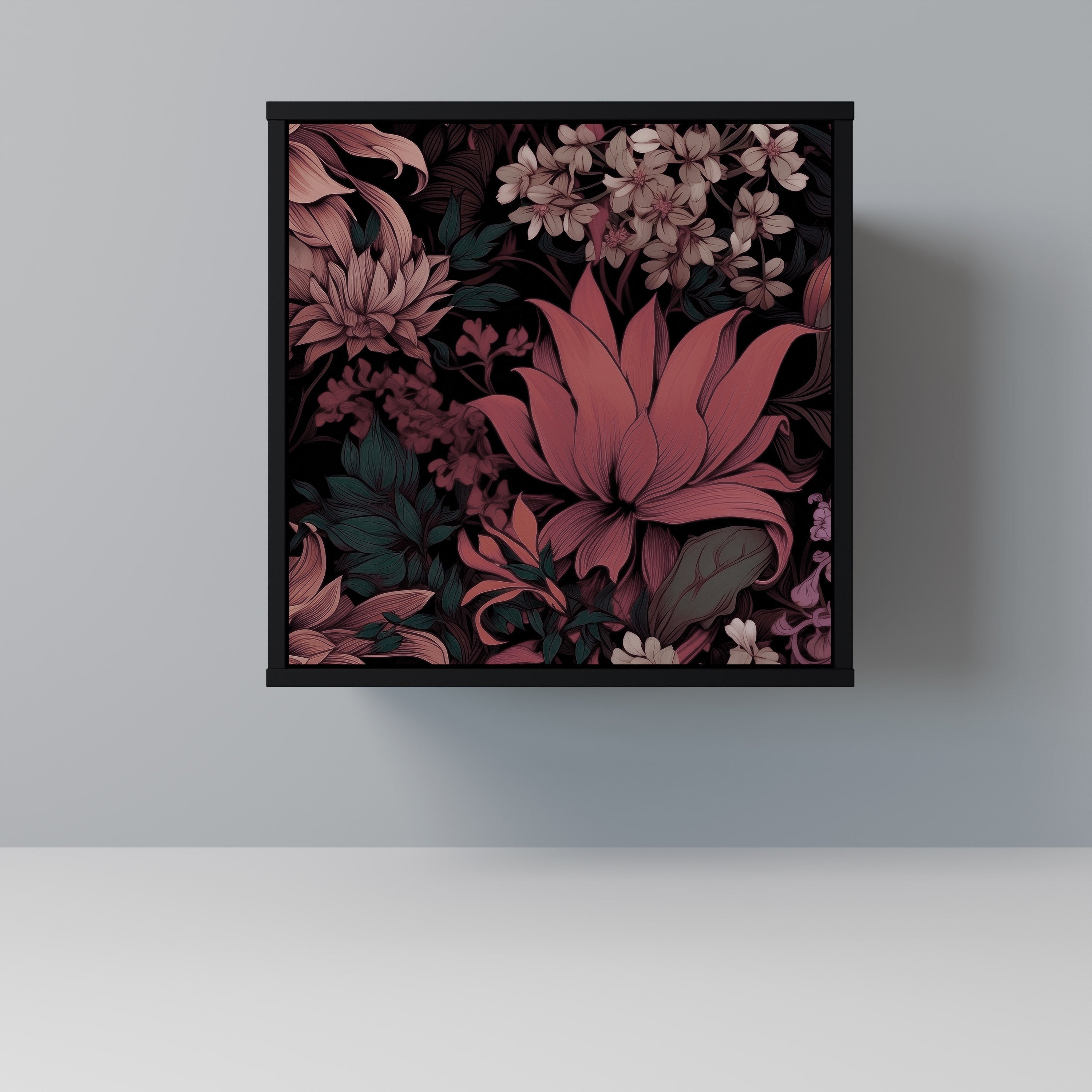 FLORAL WHISPER Aparador de 1 Porta em Acabamento Preto