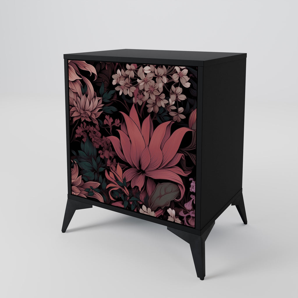 FLORAL WHISPER 1-Door Sideboard in Black Finish