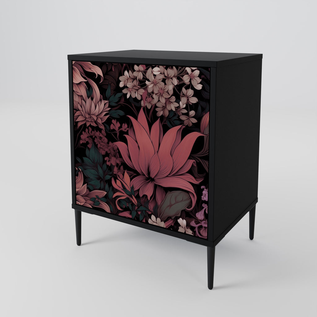 FLORAL WHISPER 1-Door Sideboard in Black Finish