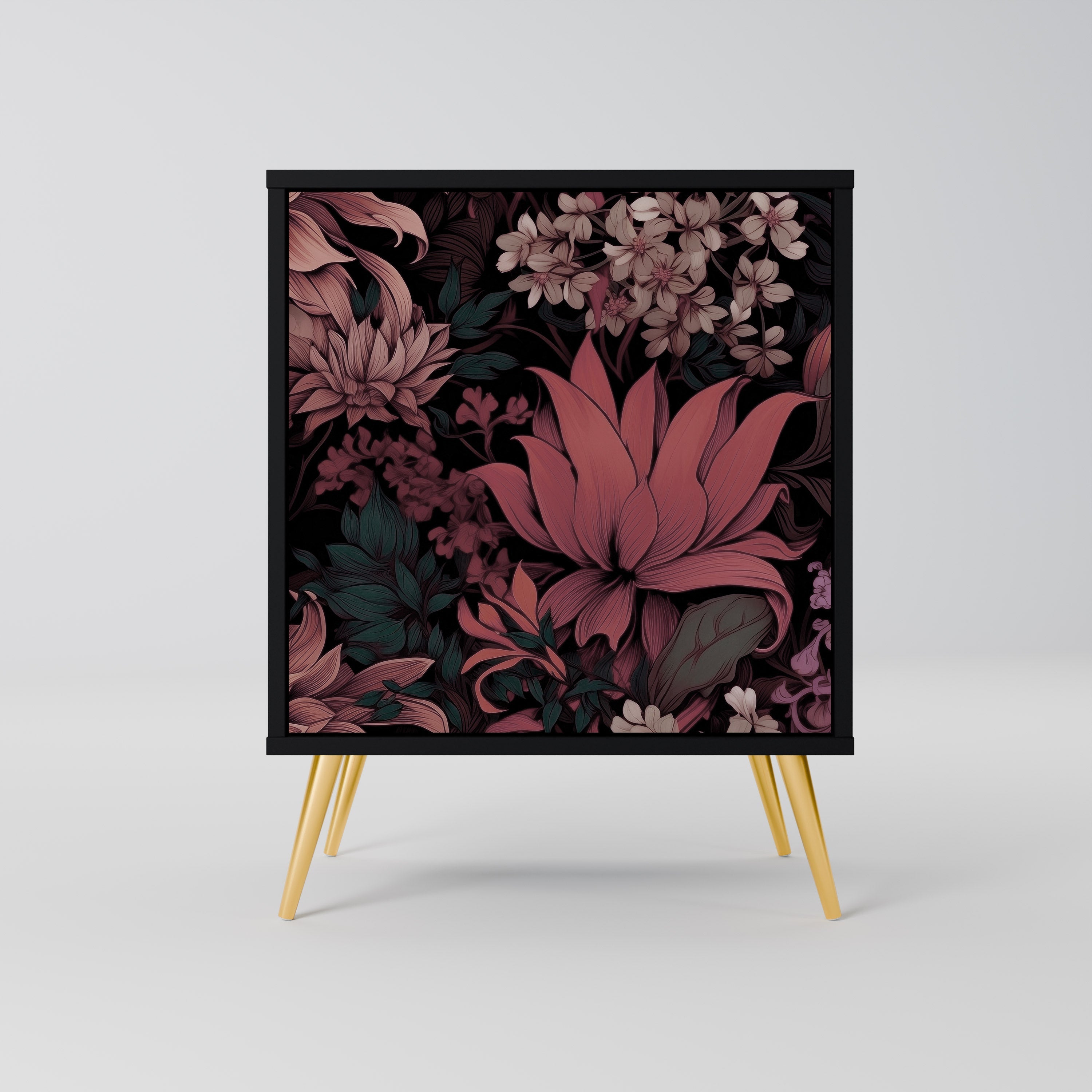 FLORAL WHISPER Aparador de 1 Porta em Acabamento Preto