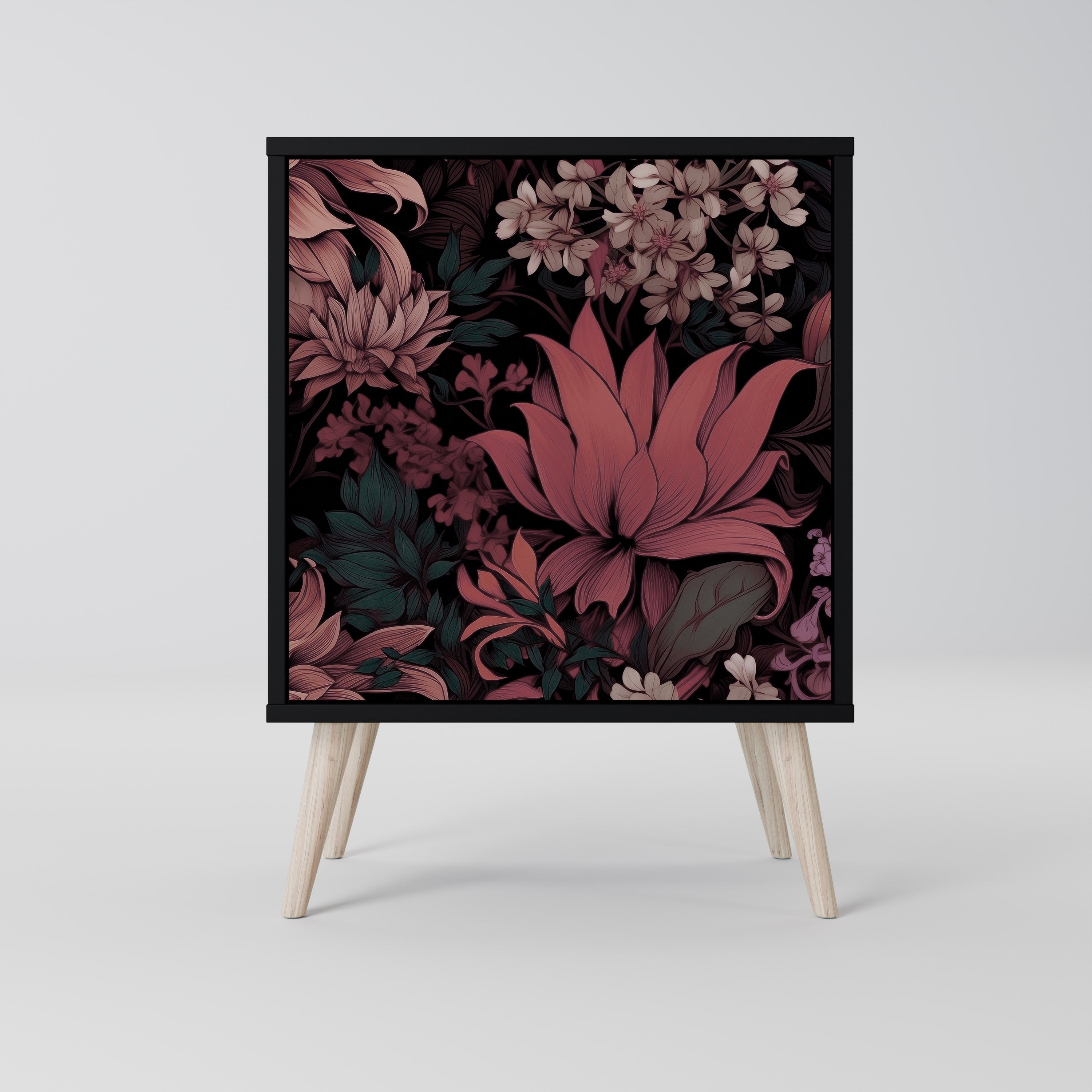 FLORAL WHISPER Aparador de 1 Porta em Acabamento Preto