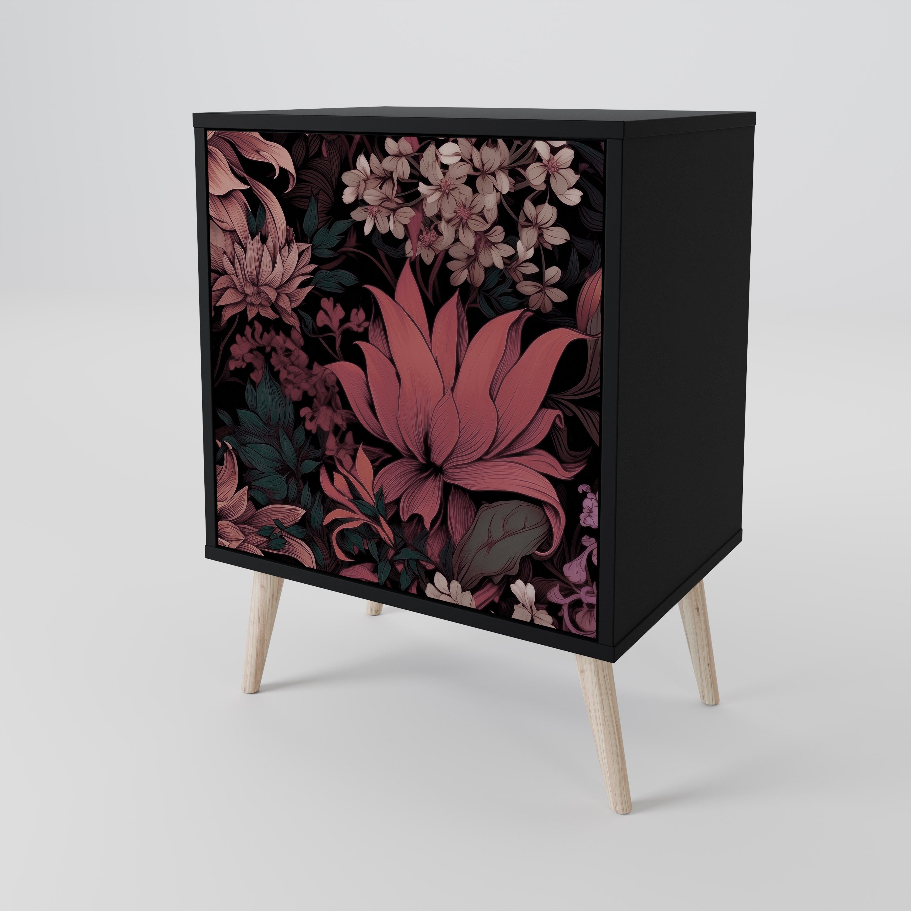 FLORAL WHISPER 1-Door Sideboard in Black Finish