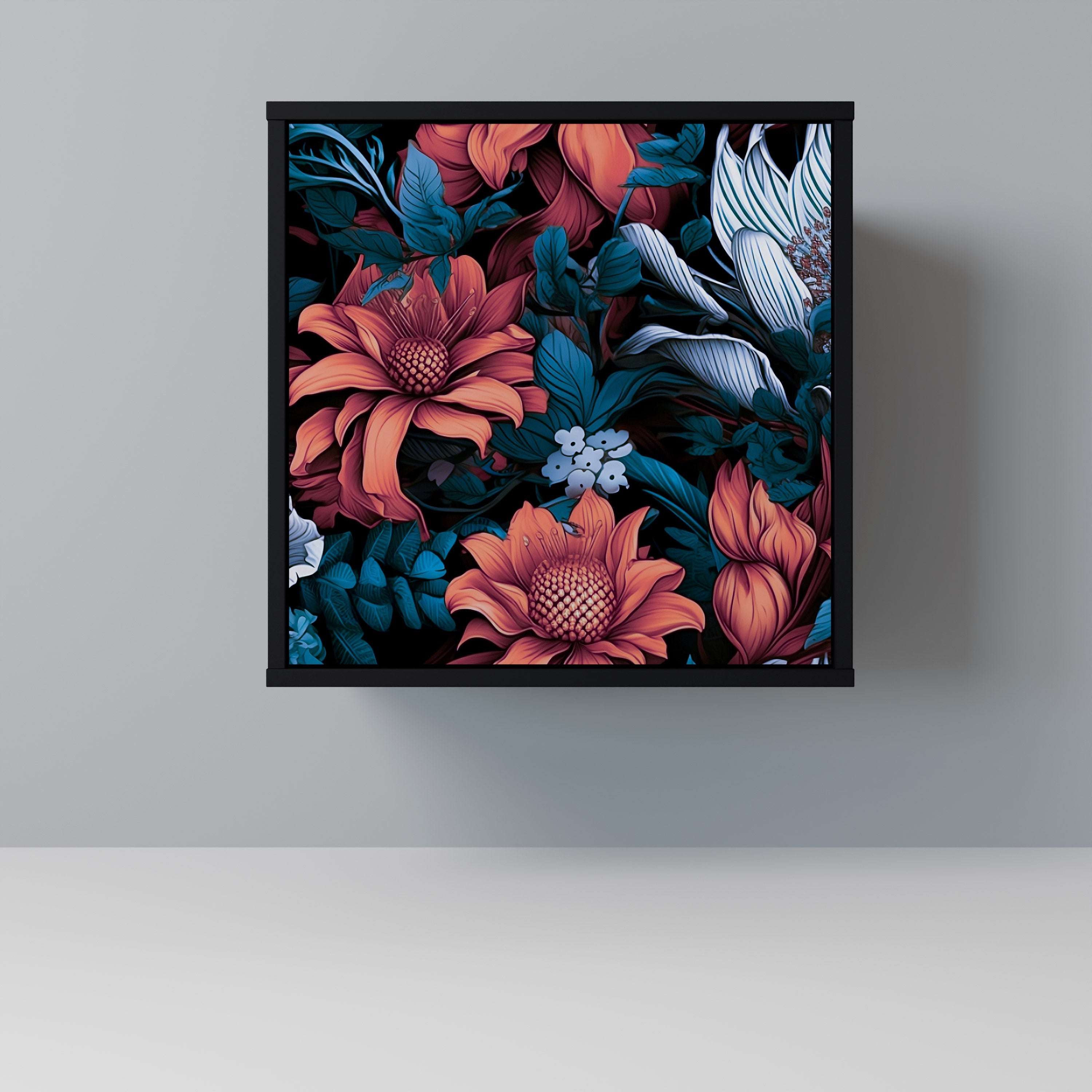 ETHEREAL BLOSSOMS Aparador de 1 Porta em Acabamento Preto