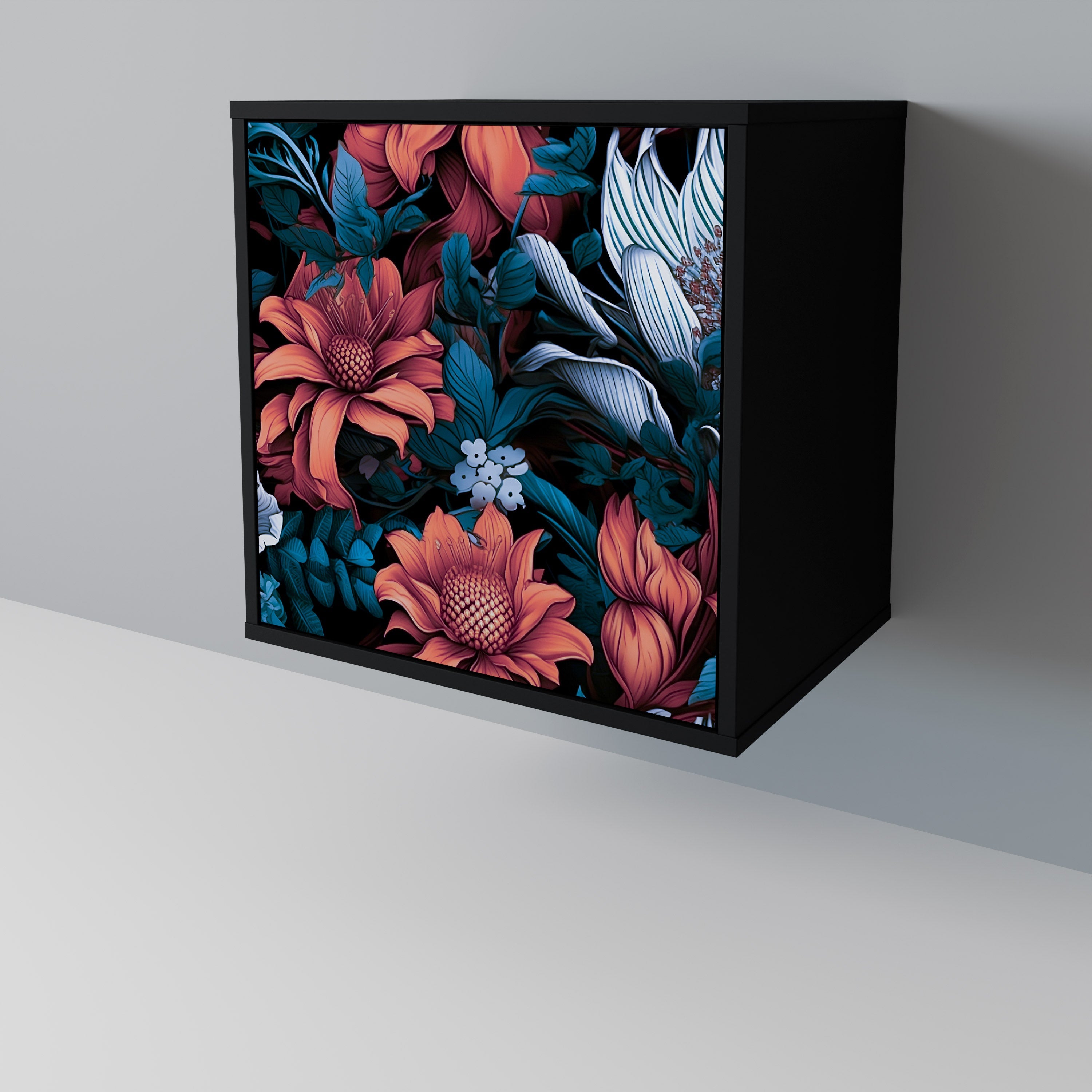 ETHEREAL BLOSSOMS 1-Door Sideboard in Black Finish