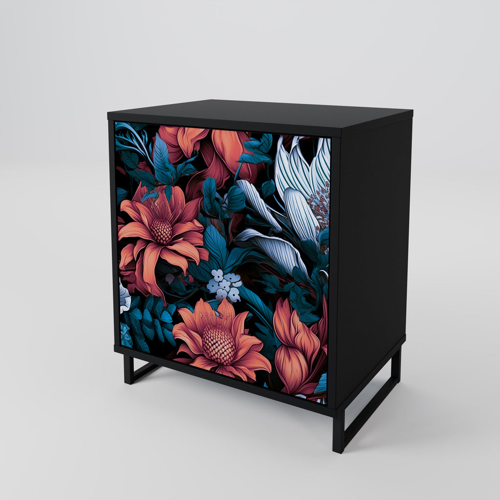 ETHEREAL BLOSSOMS 1-Door Sideboard in Black Finish