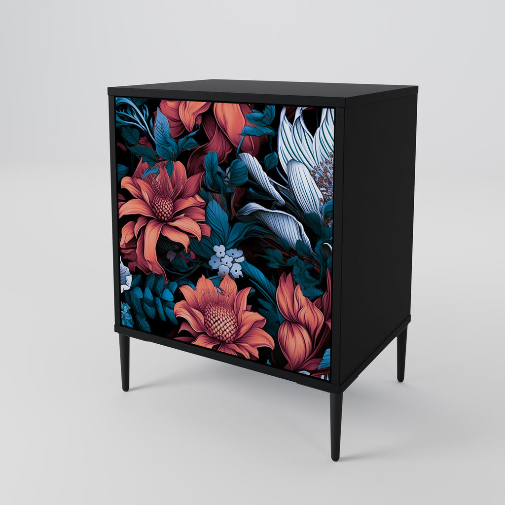 ETHEREAL BLOSSOMS 1-Door Sideboard in Black Finish