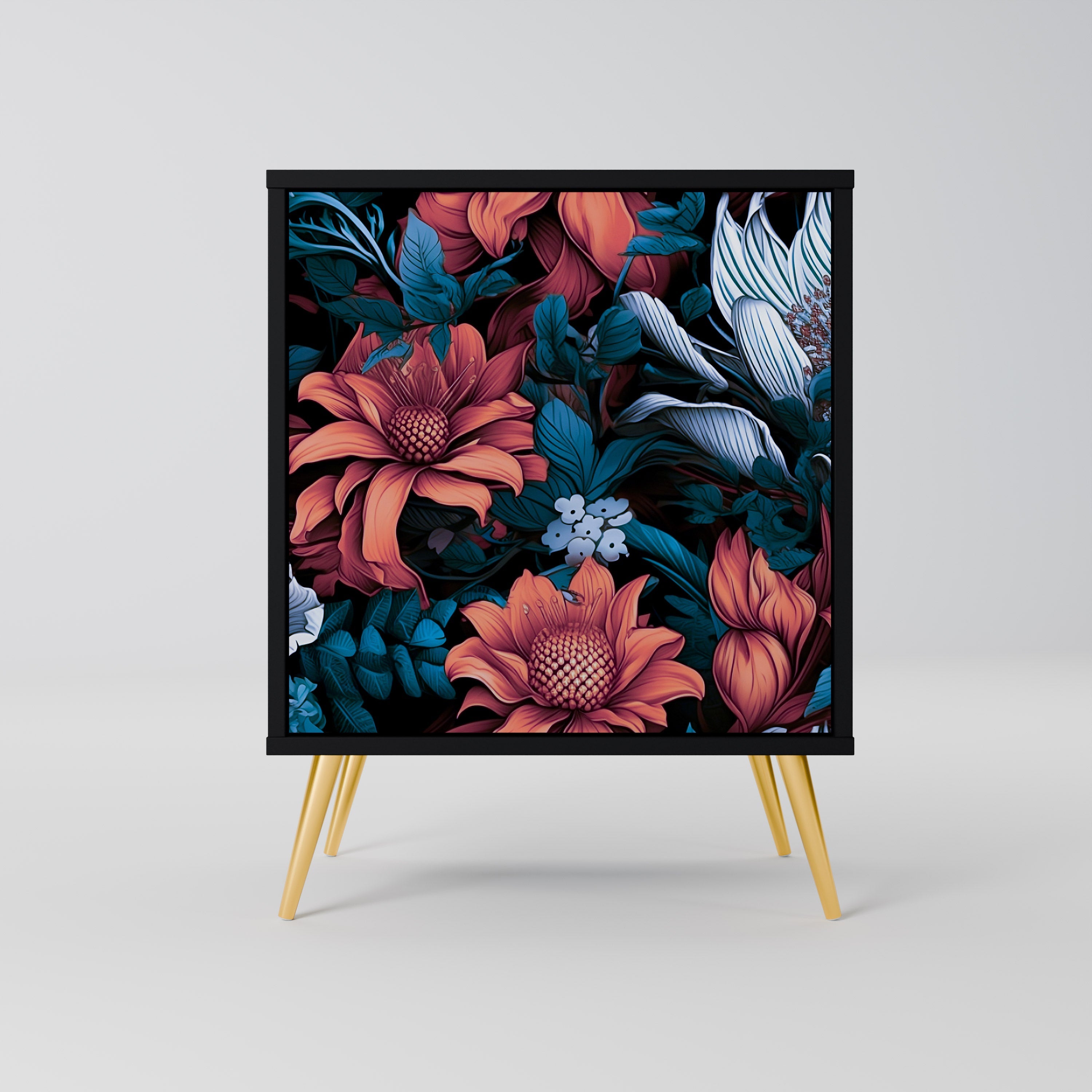 ETHEREAL BLOSSOMS Aparador de 1 Porta em Acabamento Preto