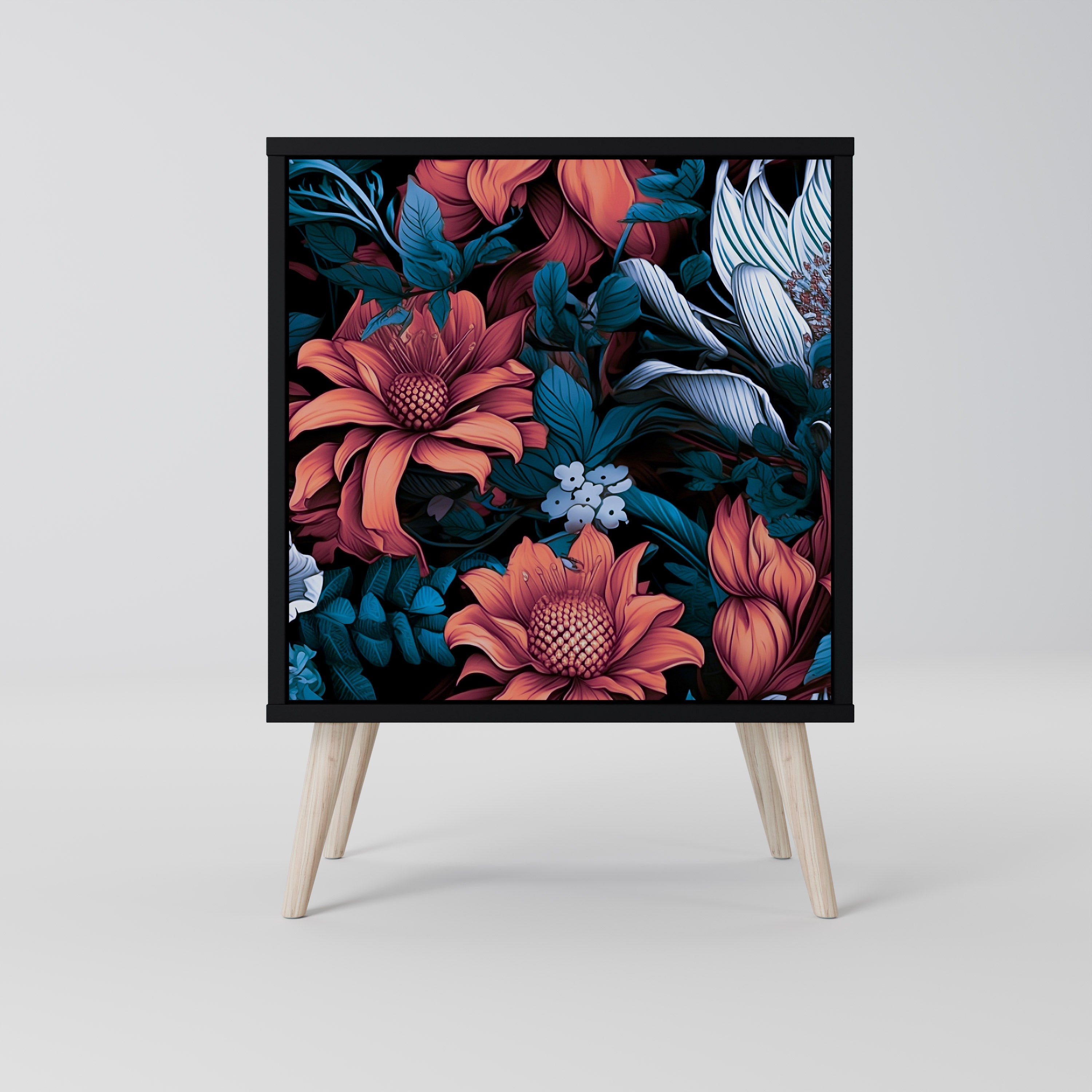 ETHEREAL BLOSSOMS Aparador de 1 Porta em Acabamento Preto