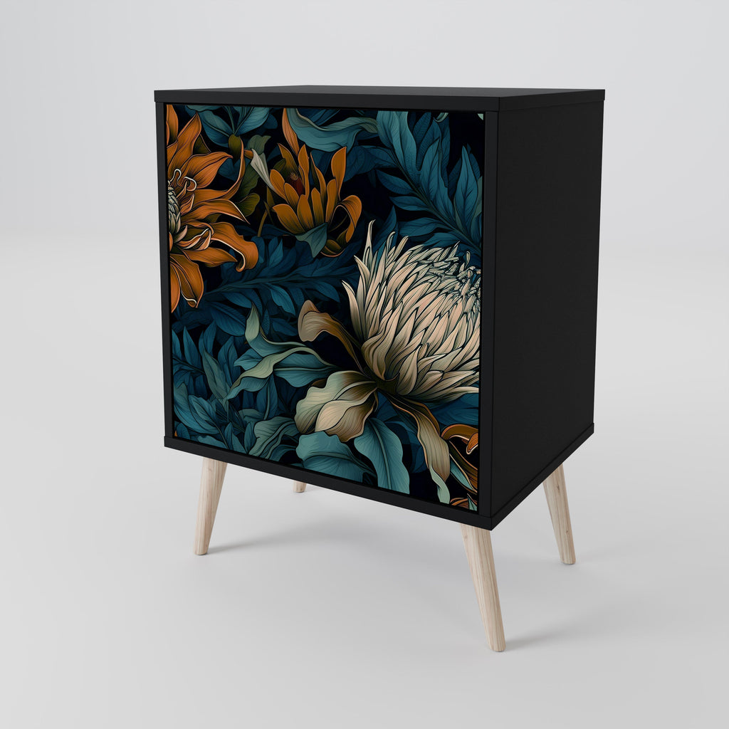 MORNING BLOOM 1-Door Sideboard in Black Finish