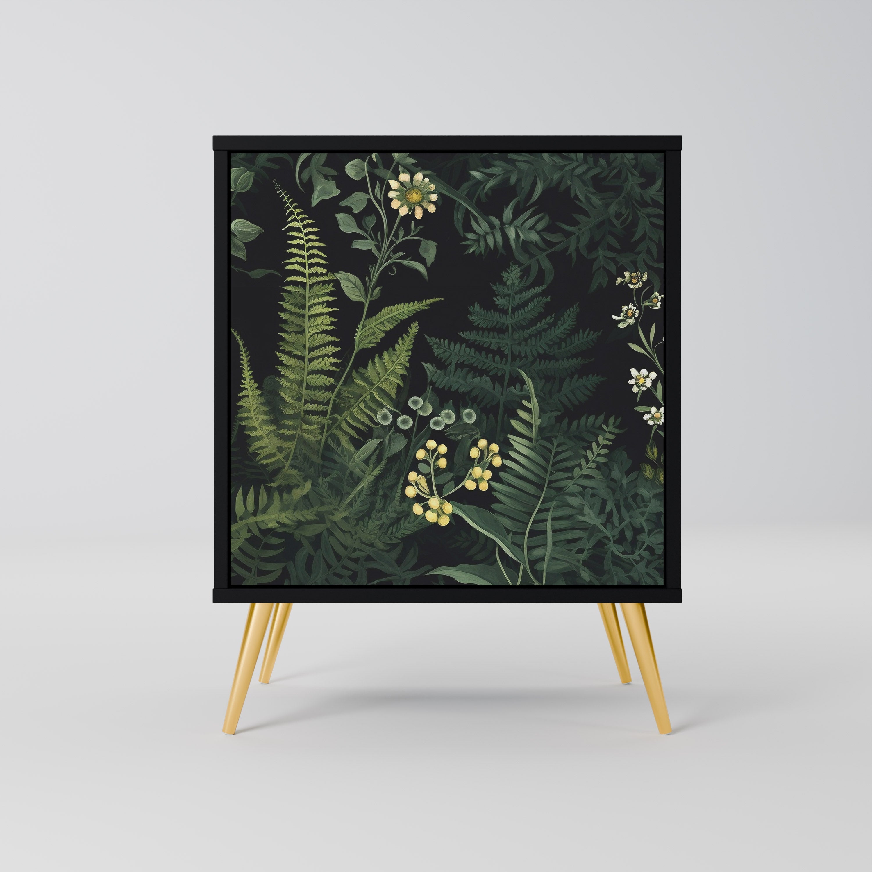 FERN FLOWERS Aparador de 1 Porta em Acabamento Preto