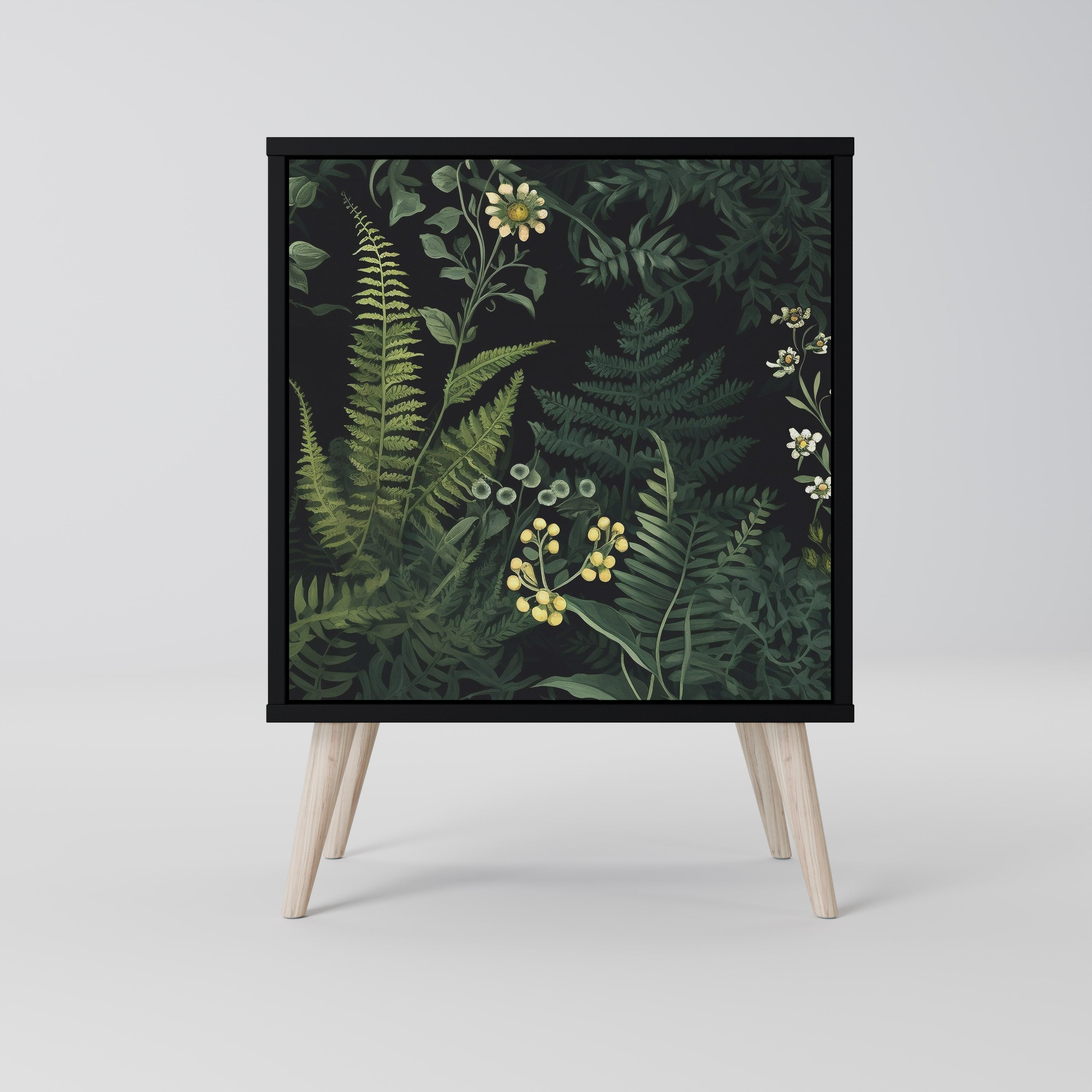 FERN FLOWERS Aparador de 1 Porta em Acabamento Preto