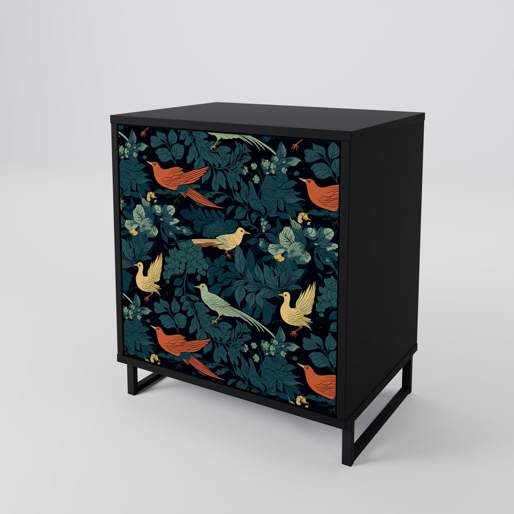 FOWL ORNAMENT 1-Door Sideboard in Black Finish