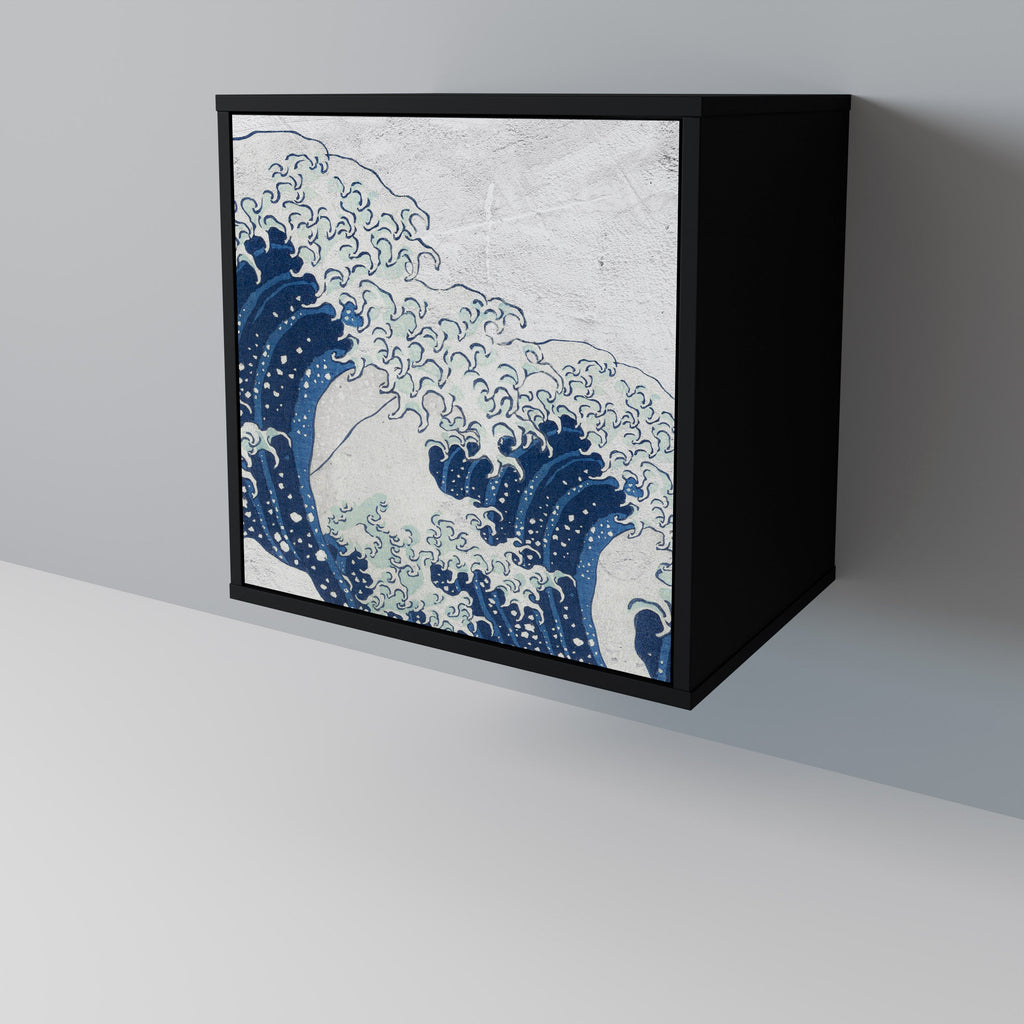 THE GREAT WAVE AT KANAGAWA Aparador de 1 Porta em Acabamento Preto
