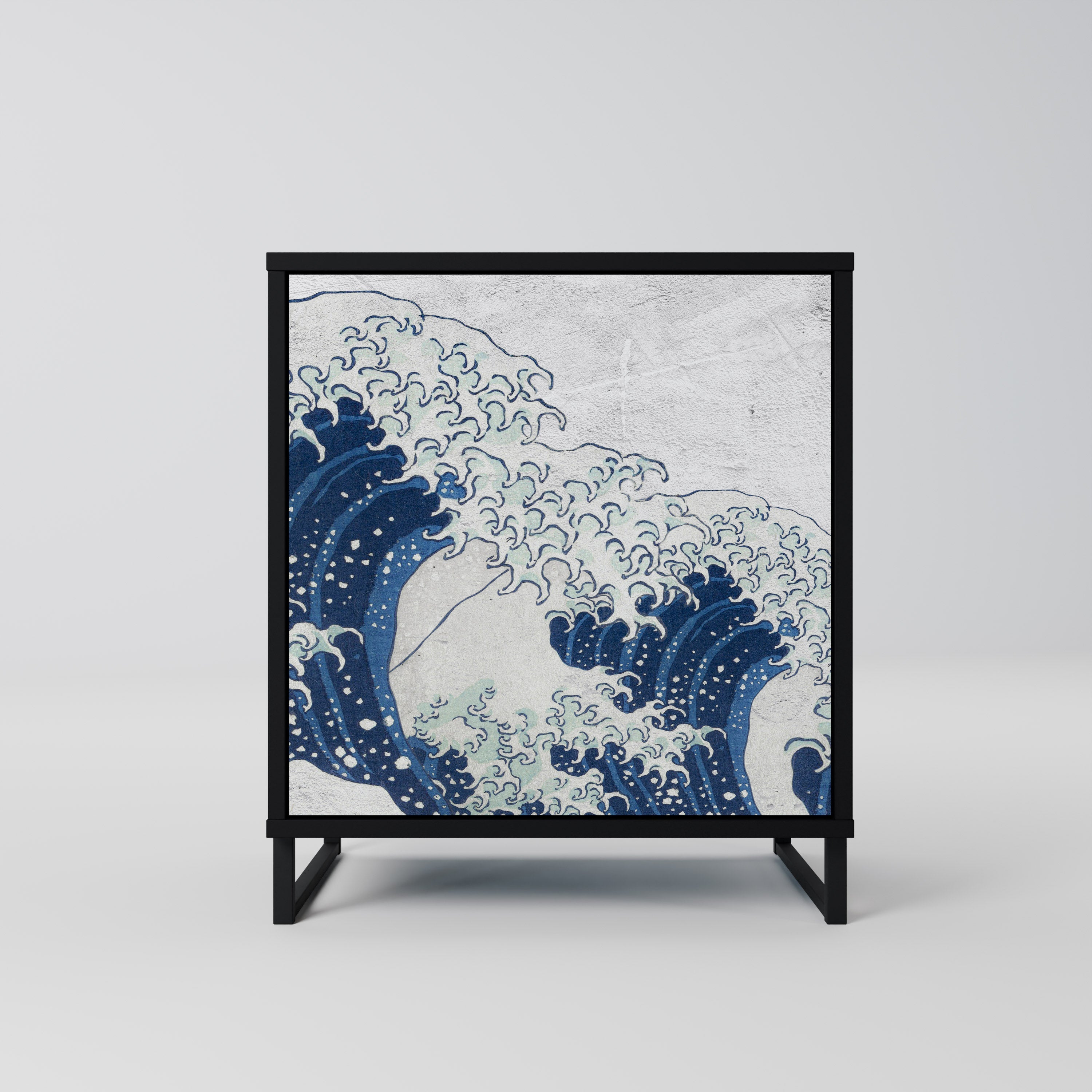 THE GREAT WAVE AT KANAGAWA Aparador de 1 Porta em Acabamento Preto