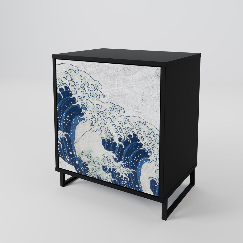 THE GREAT WAVE AT KANAGAWA Aparador de 1 Porta em Acabamento Preto