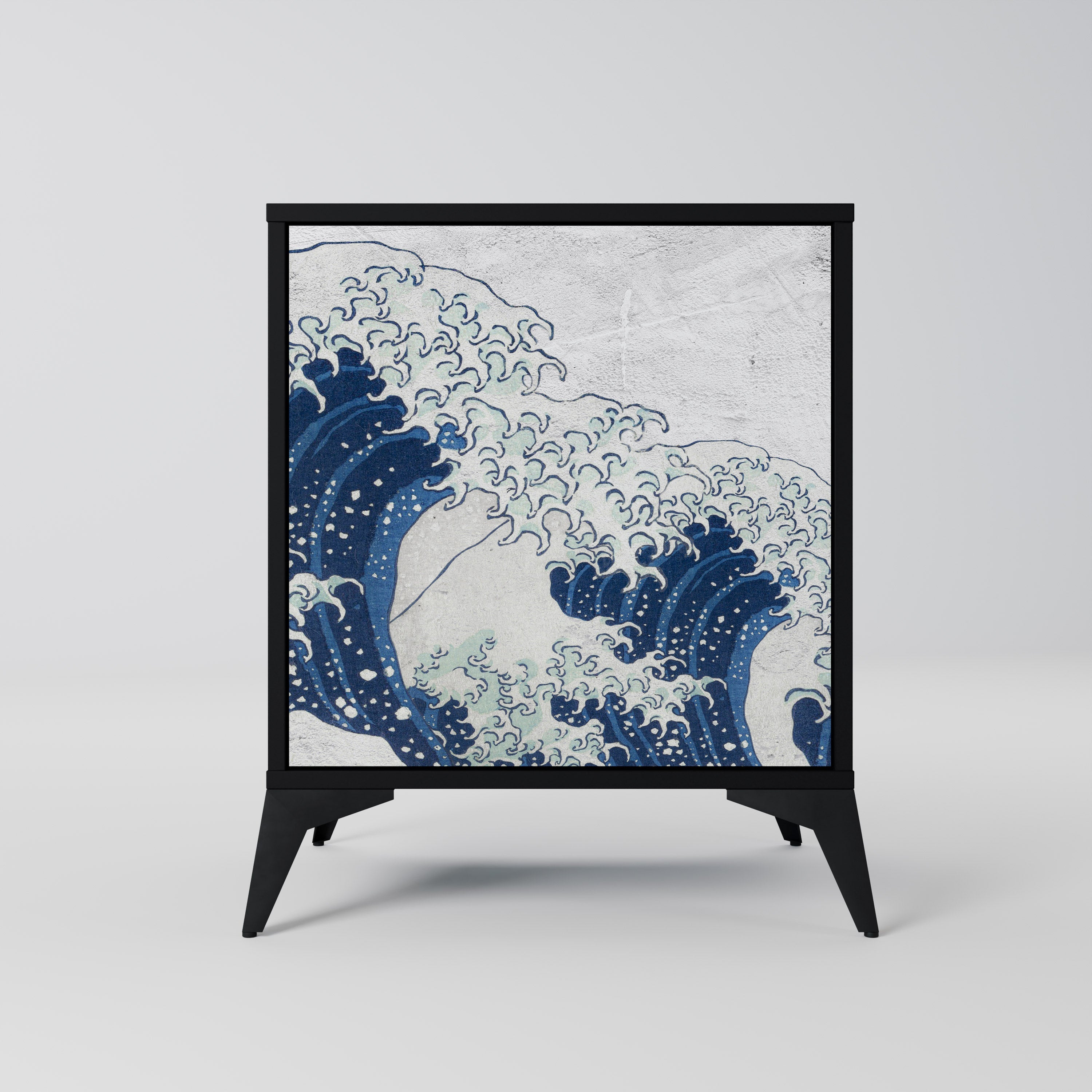 THE GREAT WAVE AT KANAGAWA Aparador de 1 Porta em Acabamento Preto