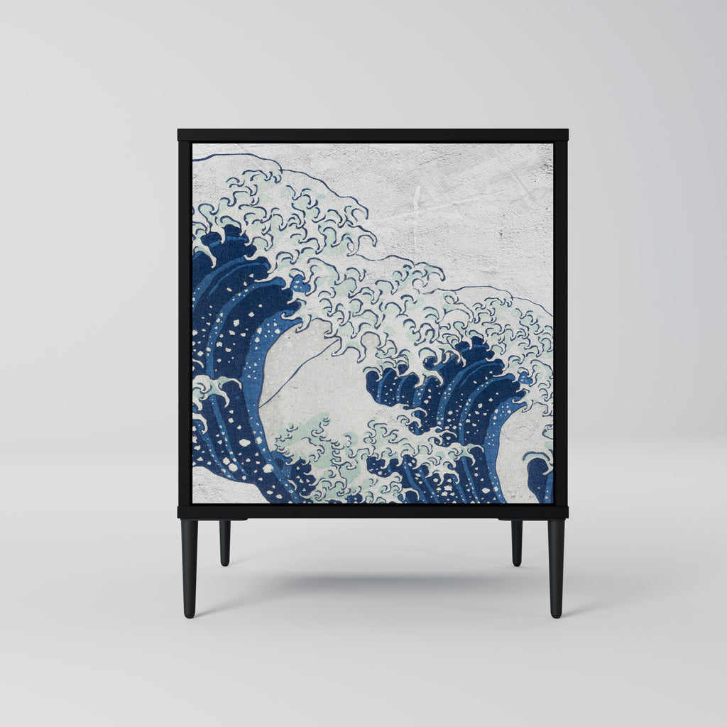 THE GREAT WAVE AT KANAGAWA Aparador de 1 Porta em Acabamento Preto